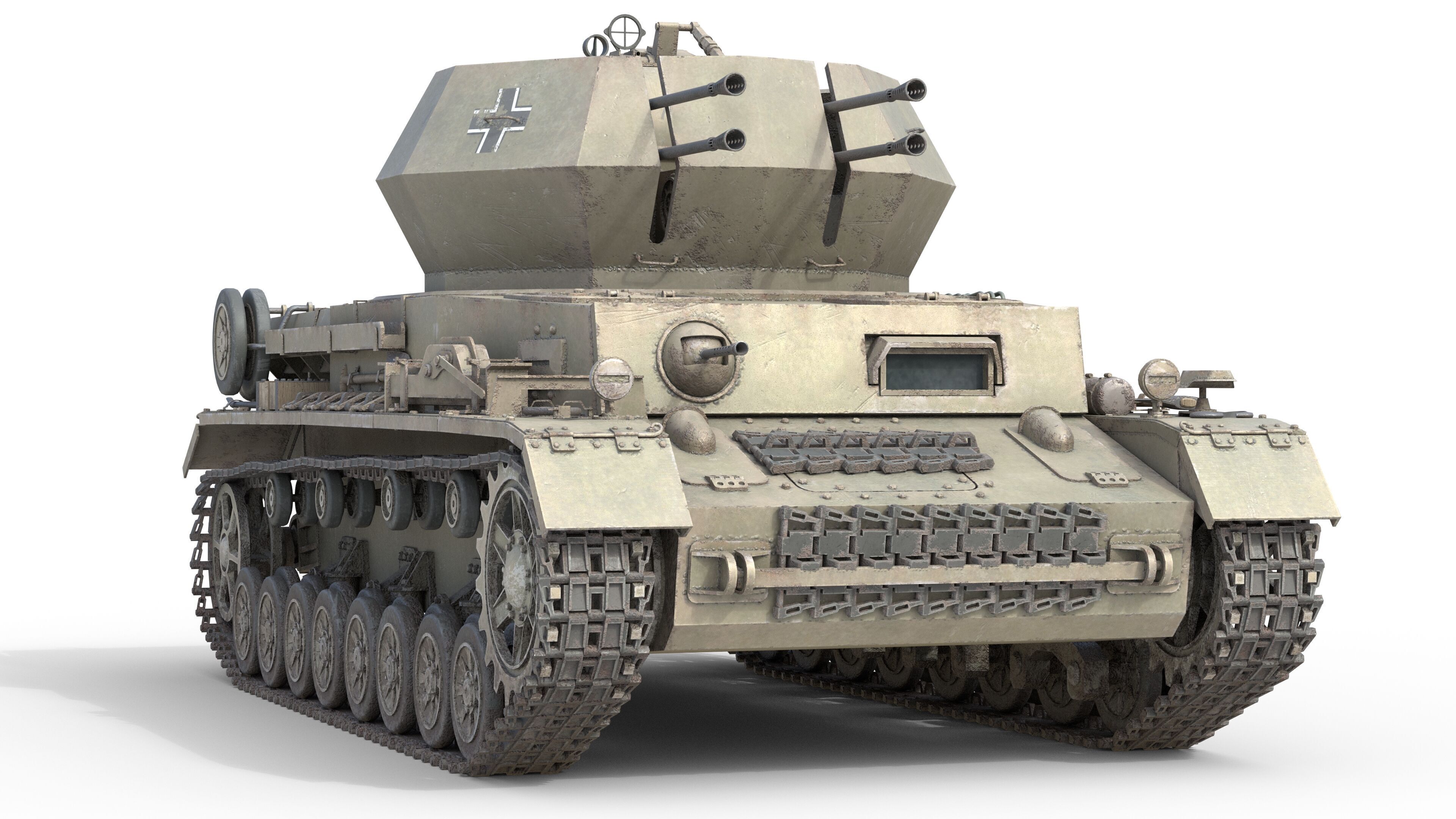 Flakpanzer IV Wirbelwind Tank Low-poly 3D model_4