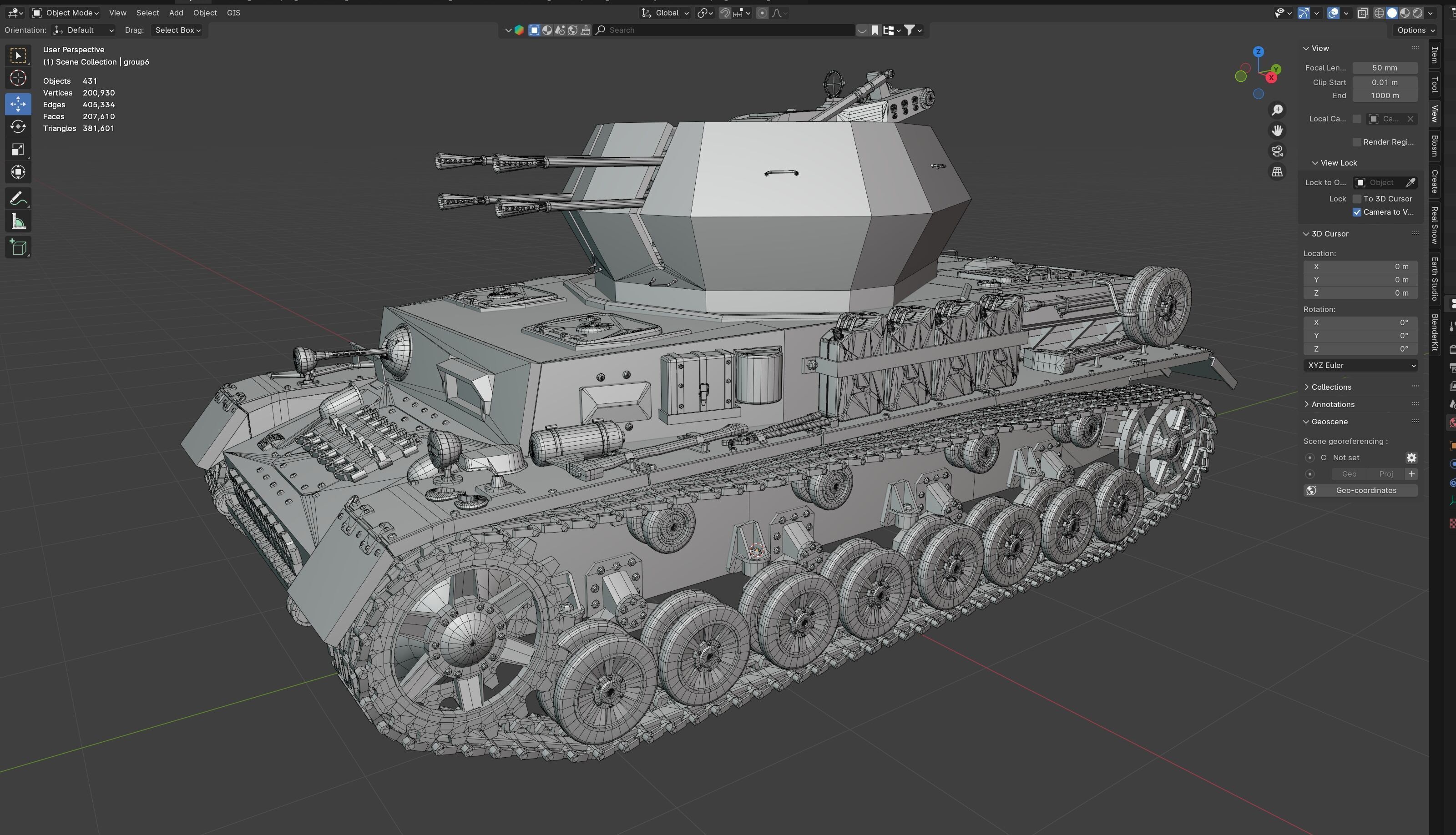Flakpanzer IV Wirbelwind Tank Low-poly 3D model_12
