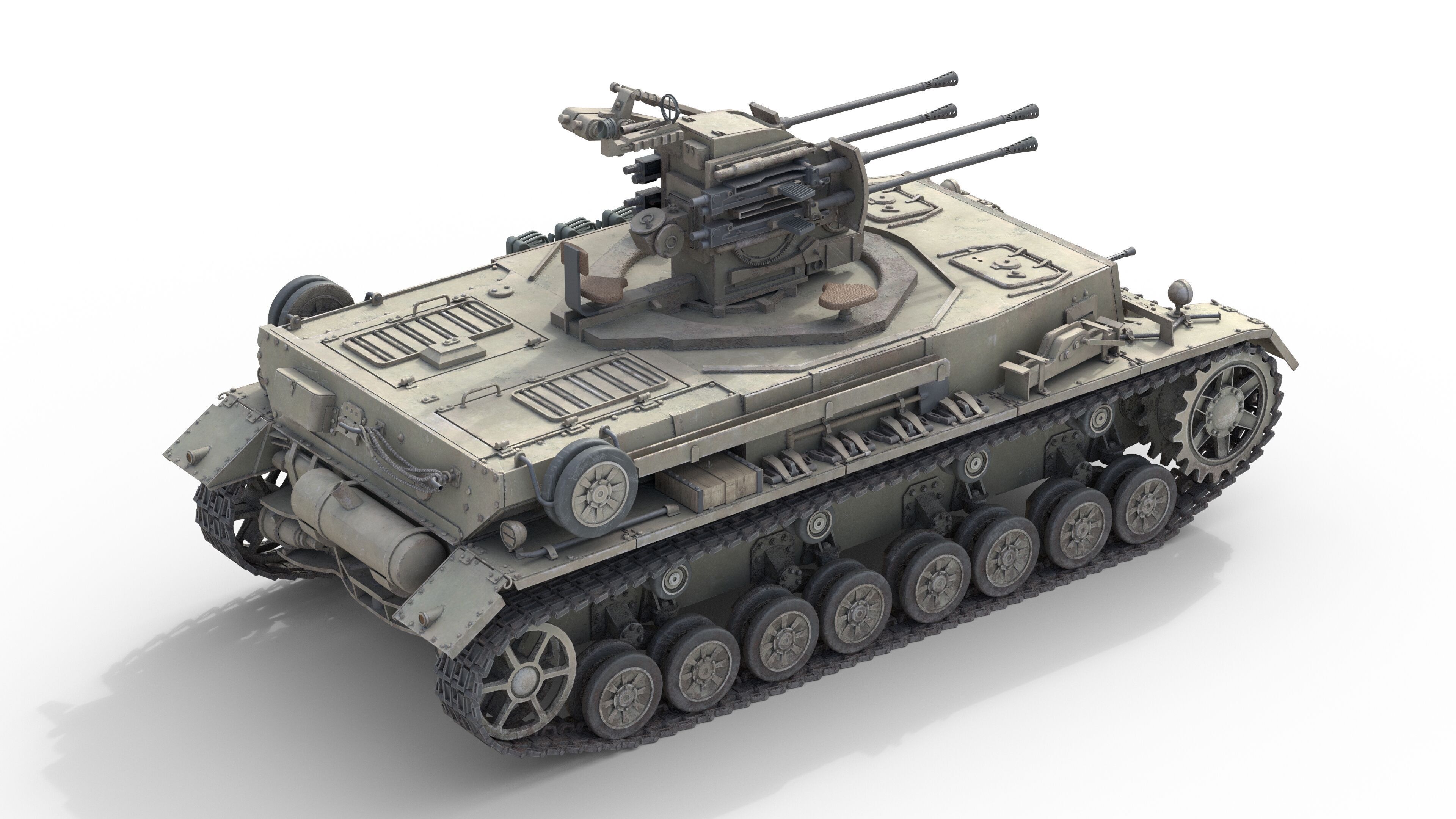 Flakpanzer IV Wirbelwind Tank Low-poly 3D model_2