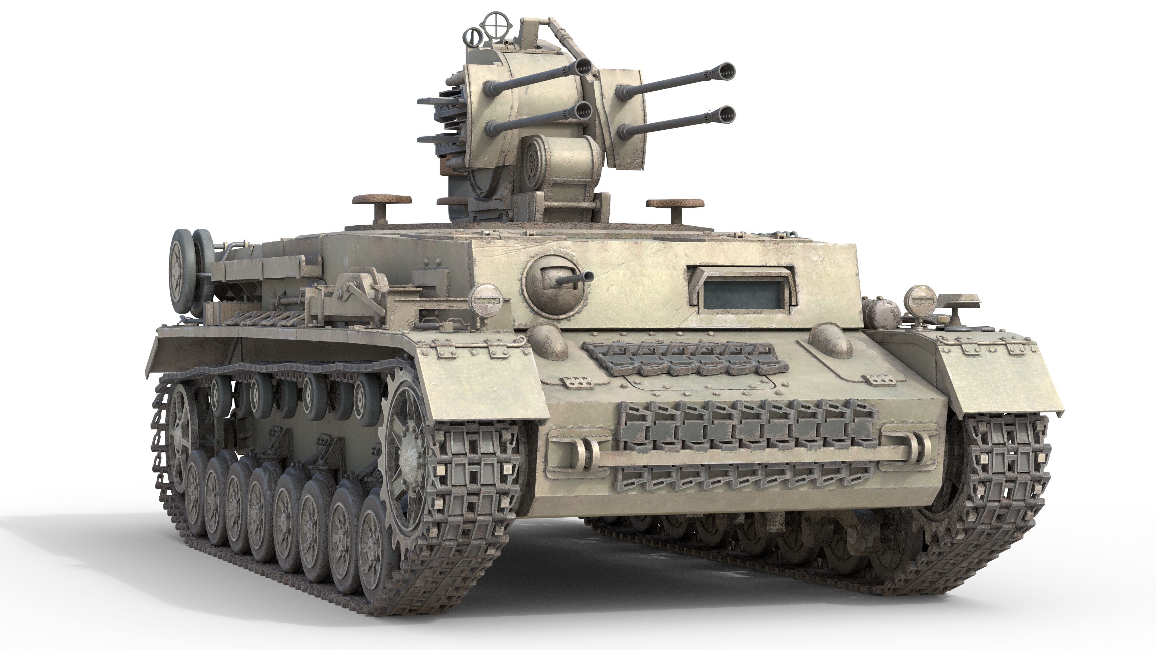 Flakpanzer IV Wirbelwind Tank Low-poly 3D model_3