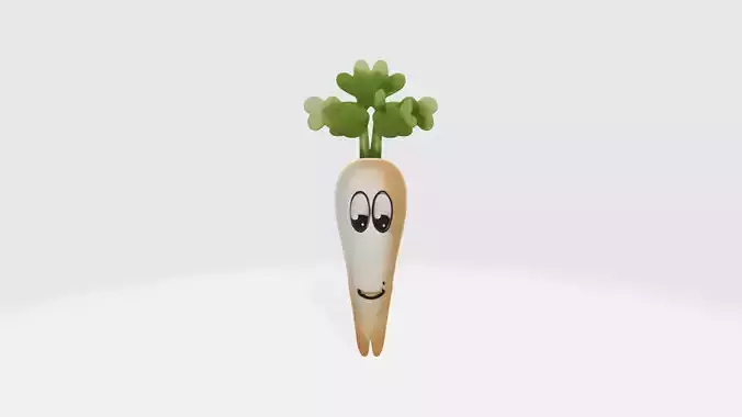 Cute Parsnip Character 3D Model High Poly Stylized Vegetable