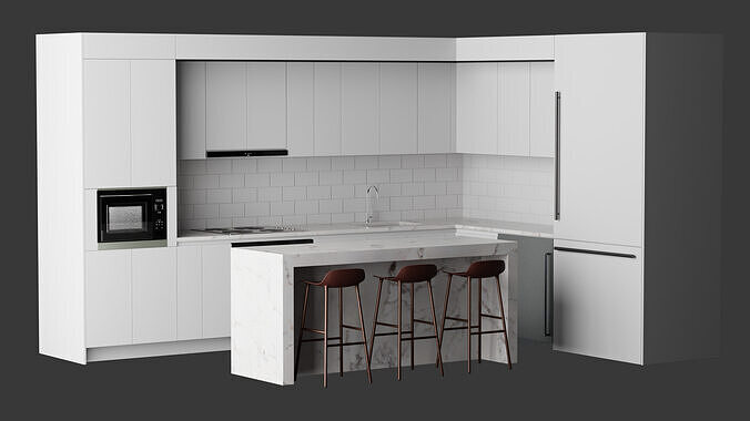 Modern L-Shaped Kitchen Interior 3D model
