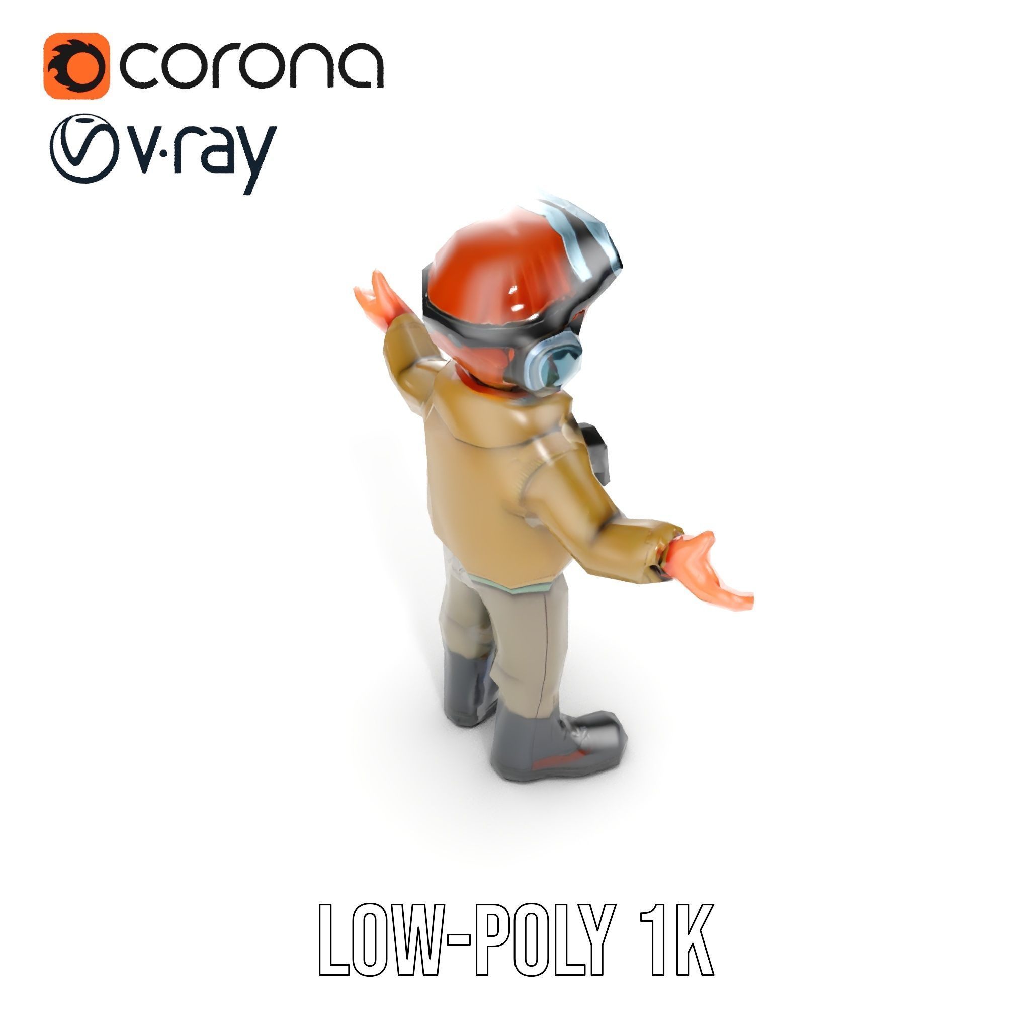 Adventurous Pilot Kid Character Rigged and Animated Low-poly 3D model_20