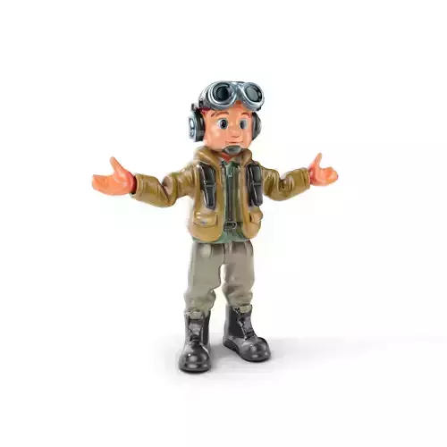 Adventurous Pilot Kid Character Rigged and Animated Low-poly 3D model
