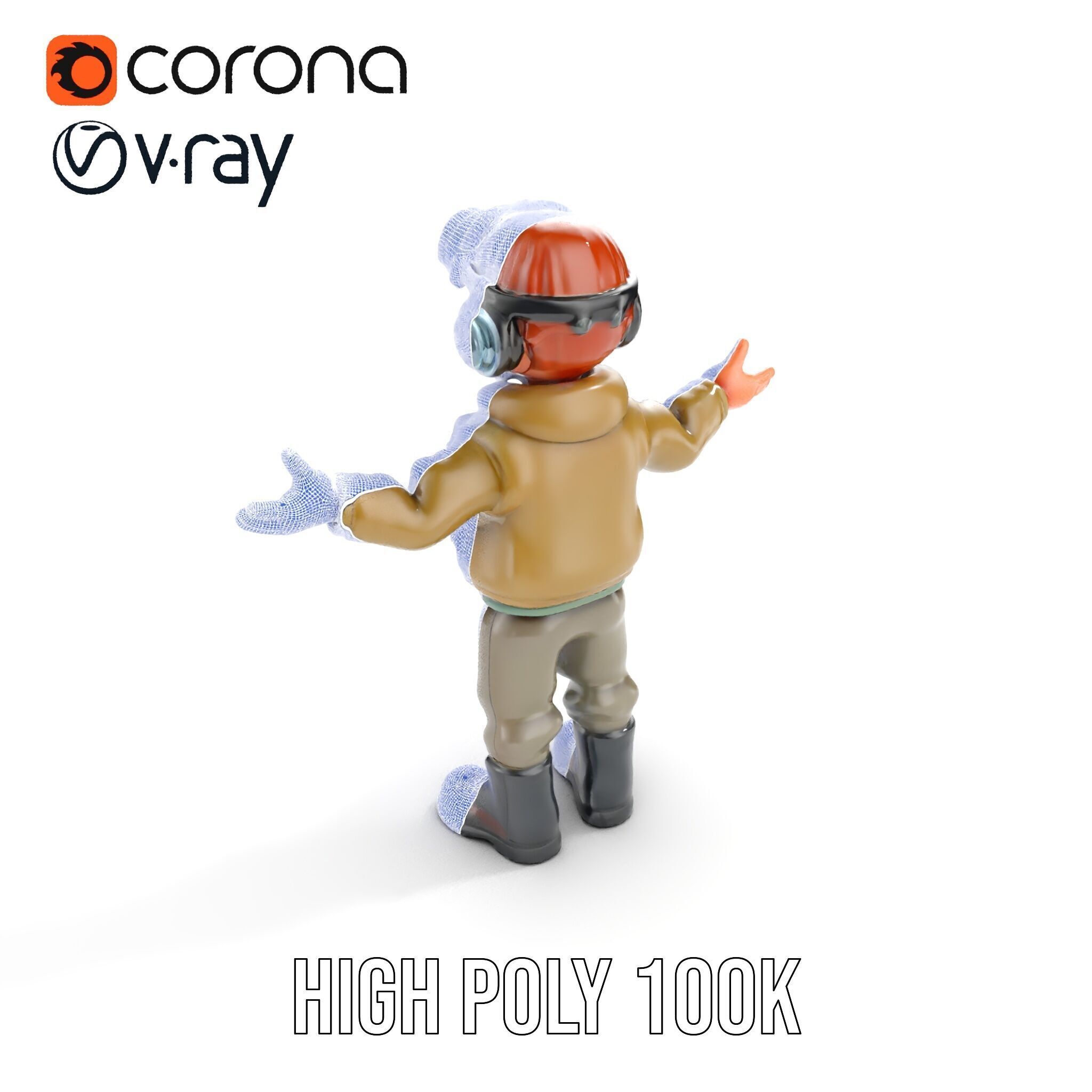 Adventurous Pilot Kid Character Rigged and Animated Low-poly 3D model_23