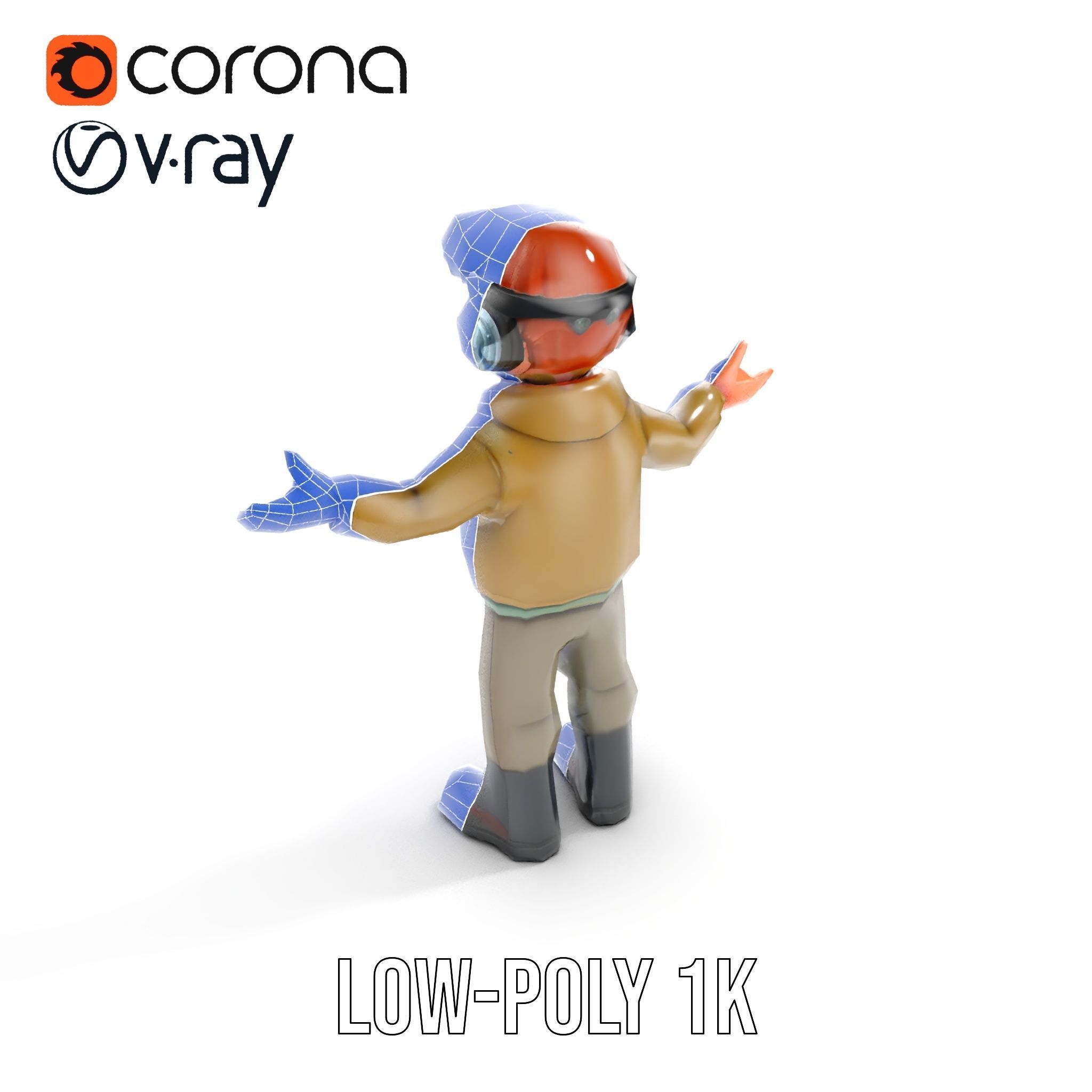 Adventurous Pilot Kid Character Rigged and Animated Low-poly 3D model_7