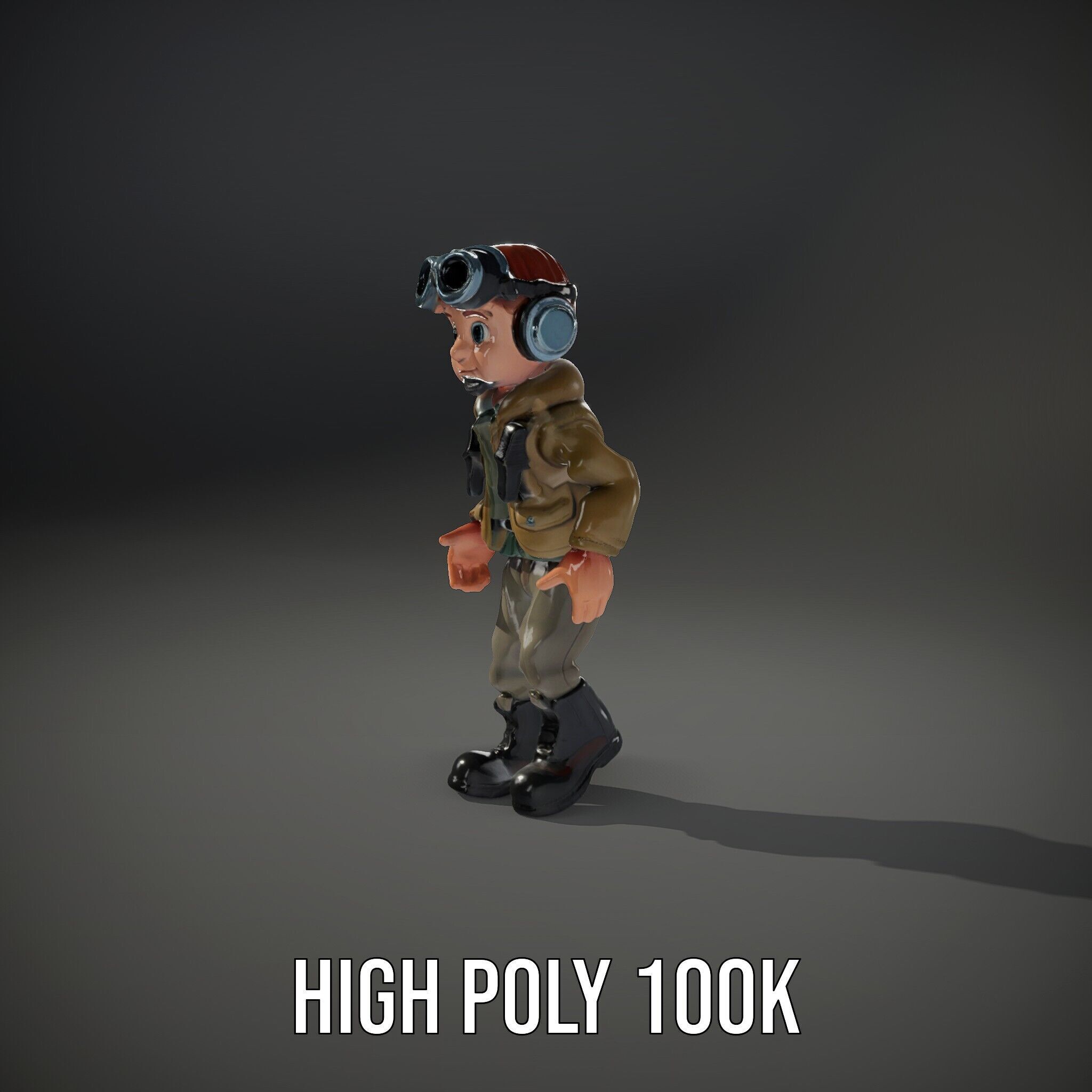 Adventurous Pilot Kid Character Rigged and Animated Low-poly 3D model_9