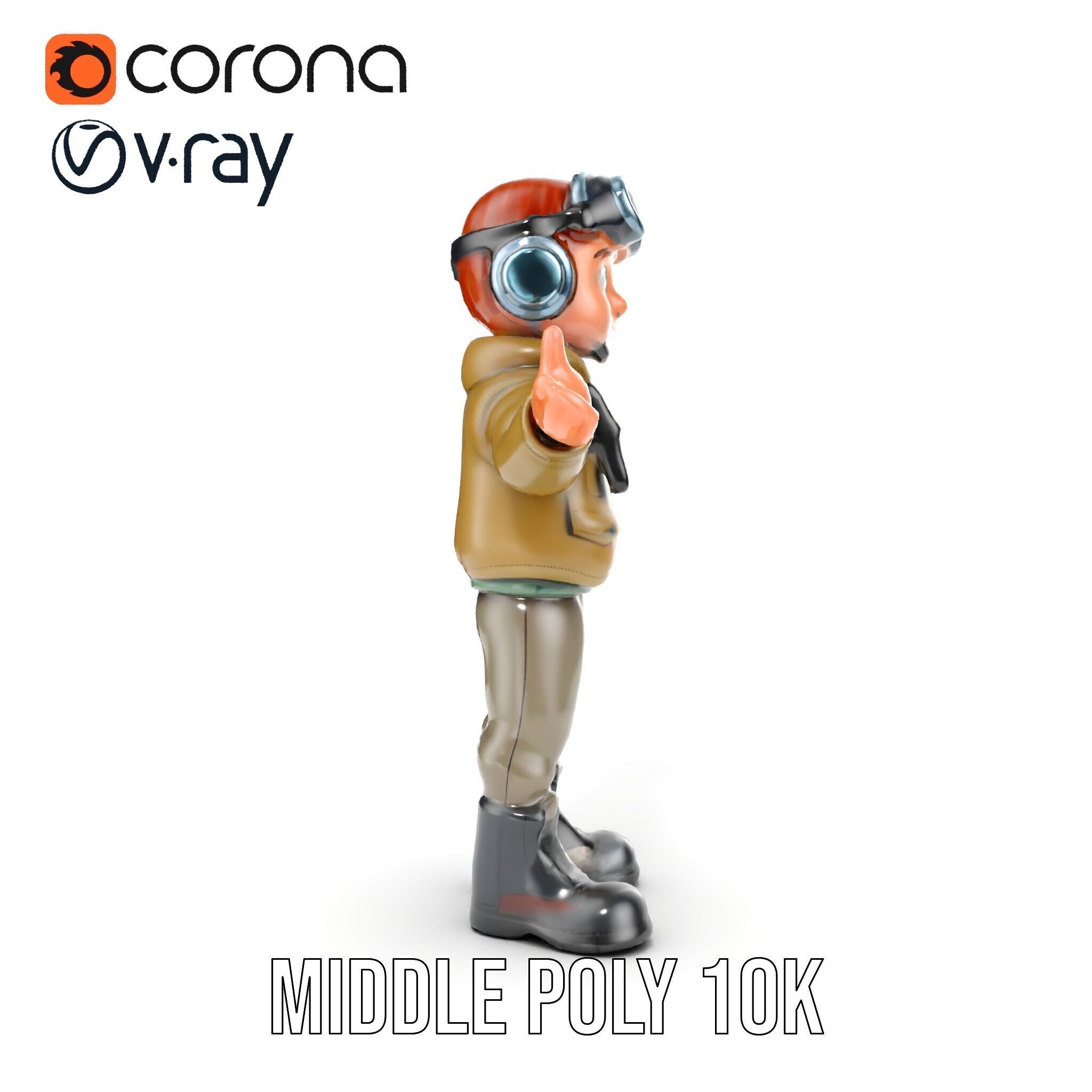 Adventurous Pilot Kid Character Rigged and Animated Low-poly 3D model_16