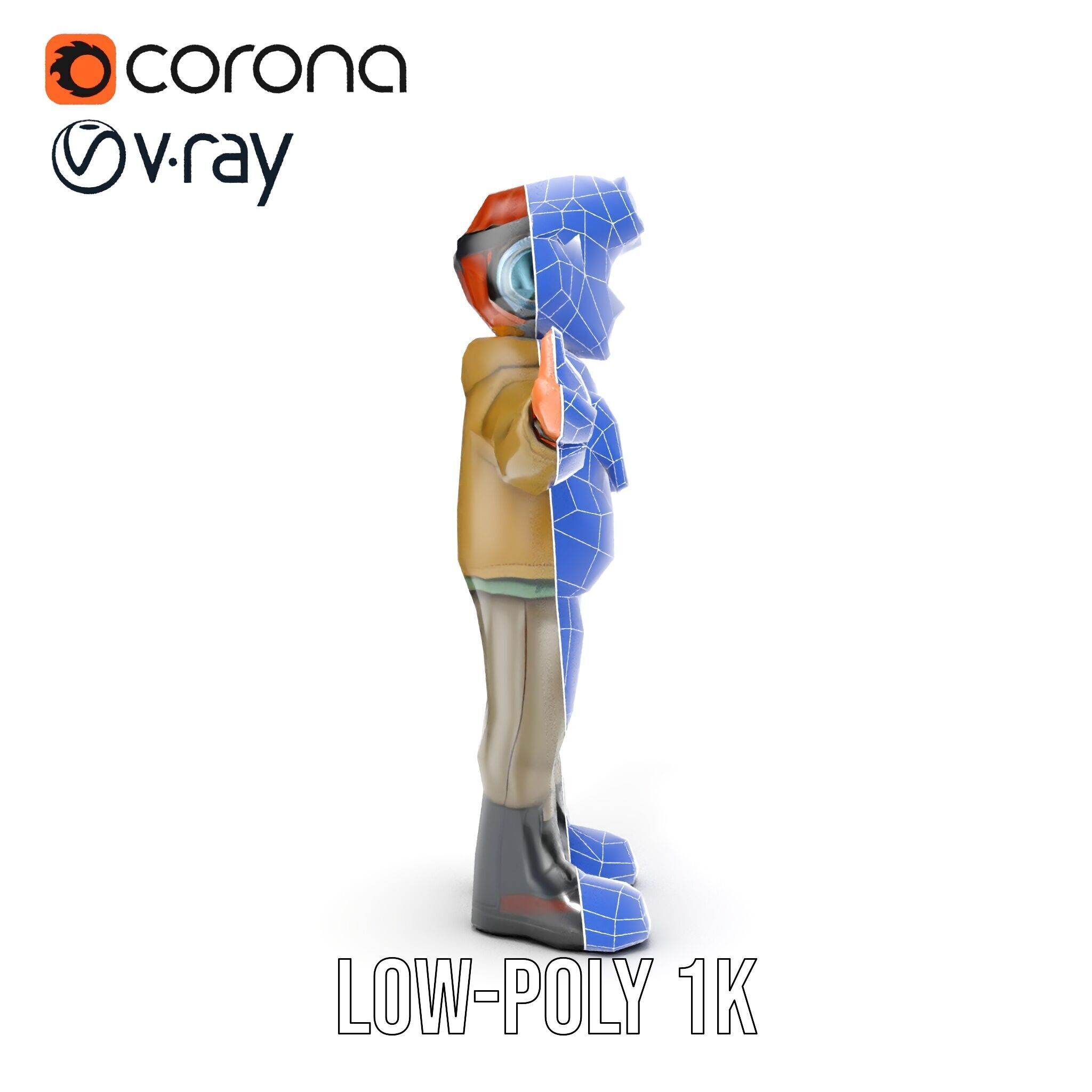 Adventurous Pilot Kid Character Rigged and Animated Low-poly 3D model_11