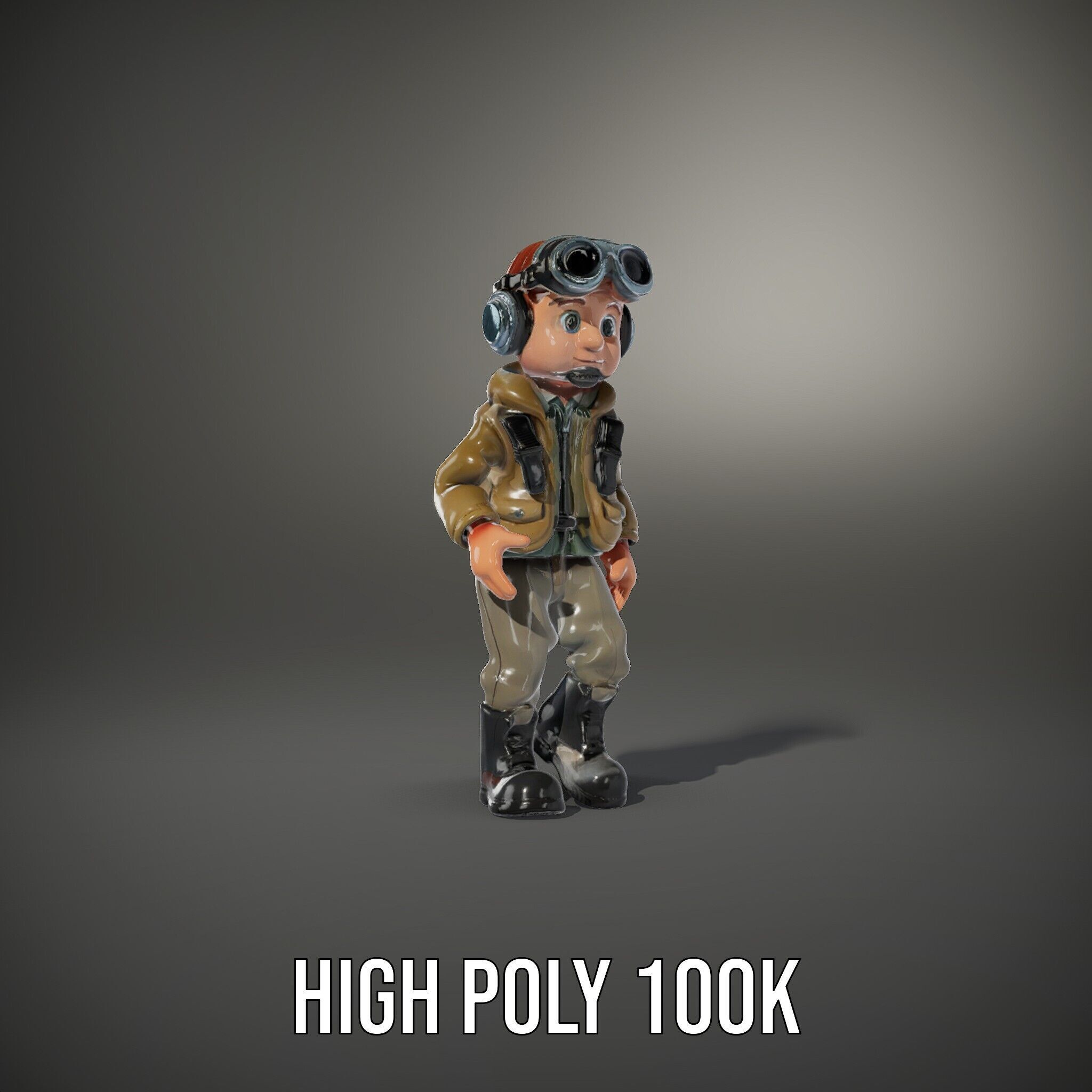 Adventurous Pilot Kid Character Rigged and Animated Low-poly 3D model_12