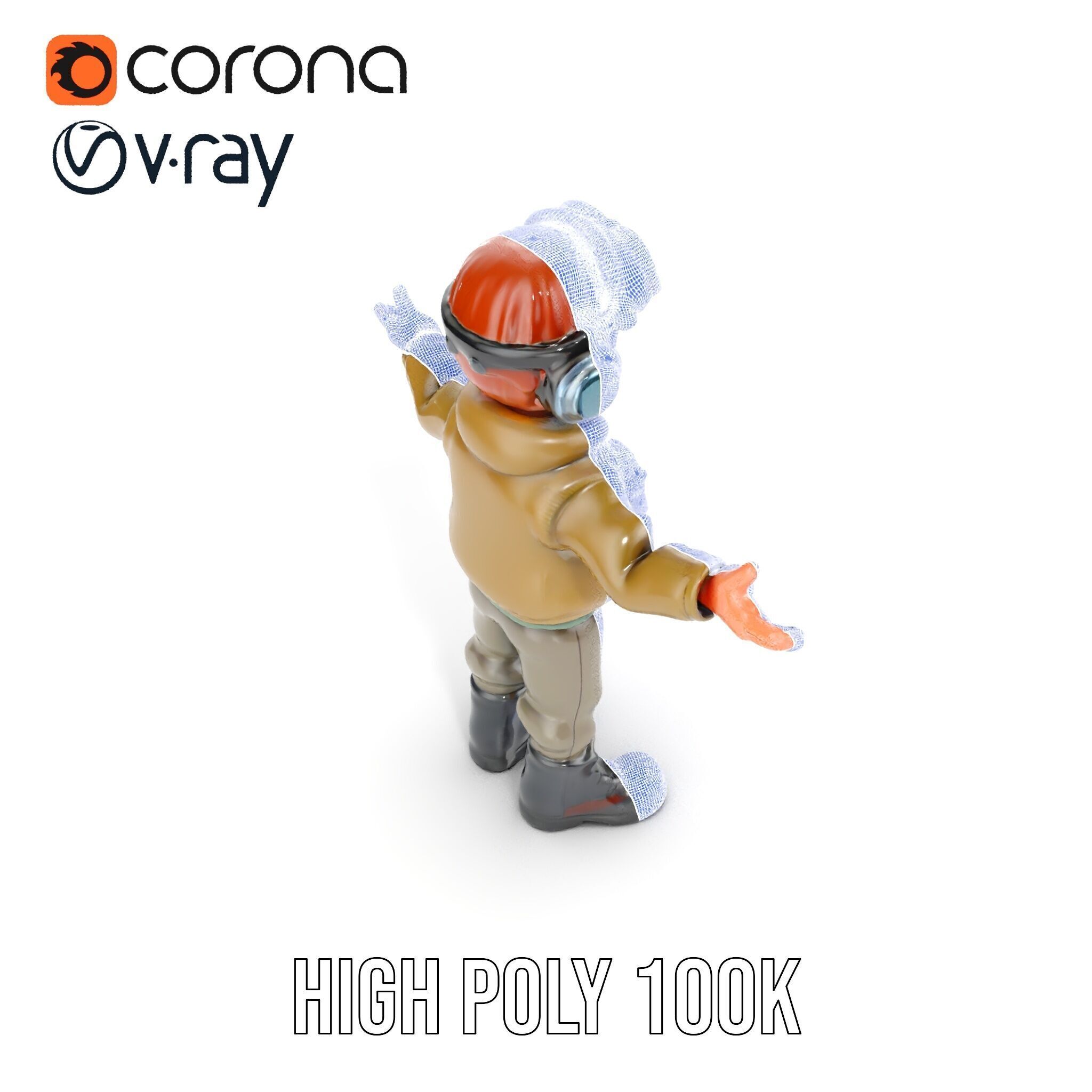 Adventurous Pilot Kid Character Rigged and Animated Low-poly 3D model_29