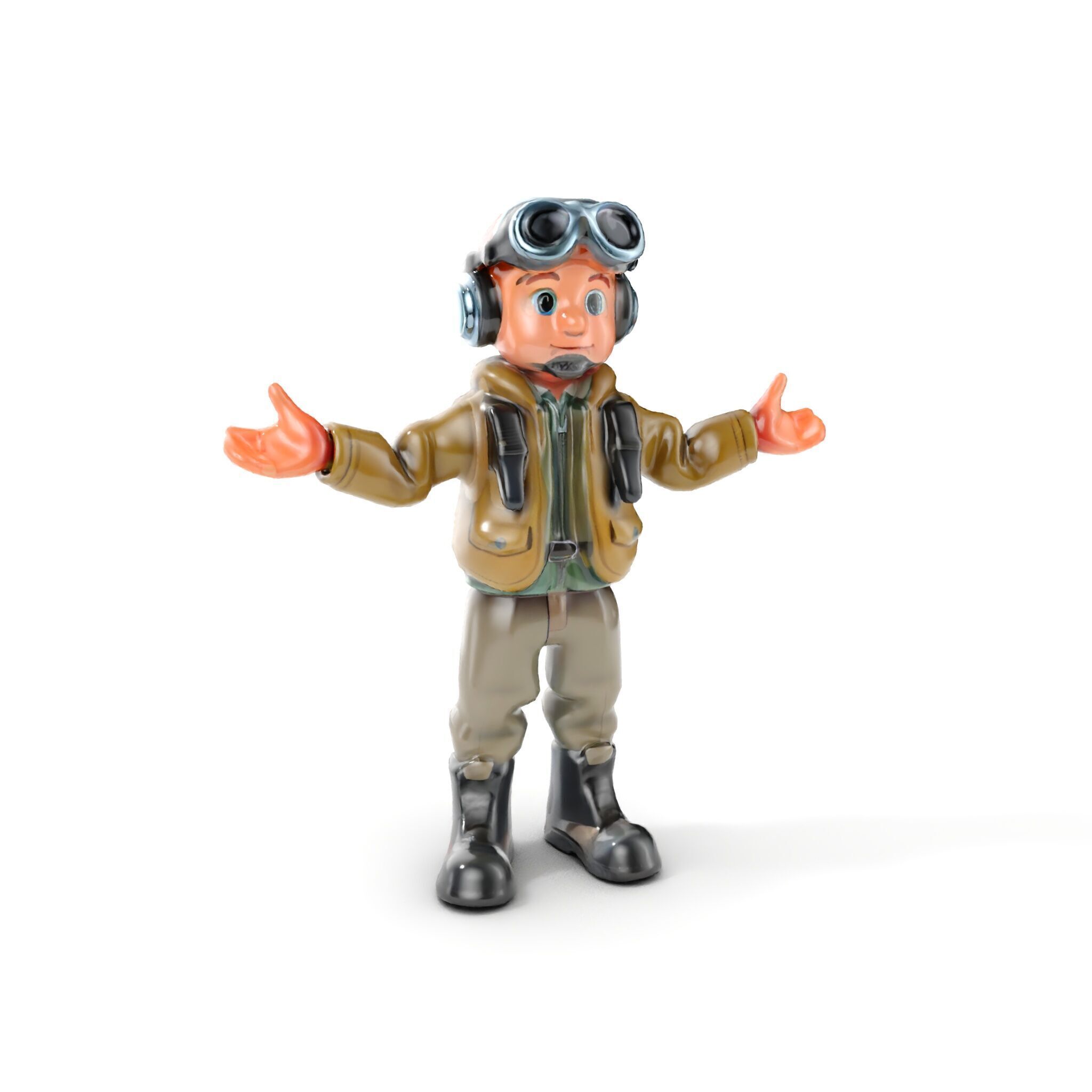 Adventurous Pilot Kid Character Rigged and Animated Low-poly 3D model_10