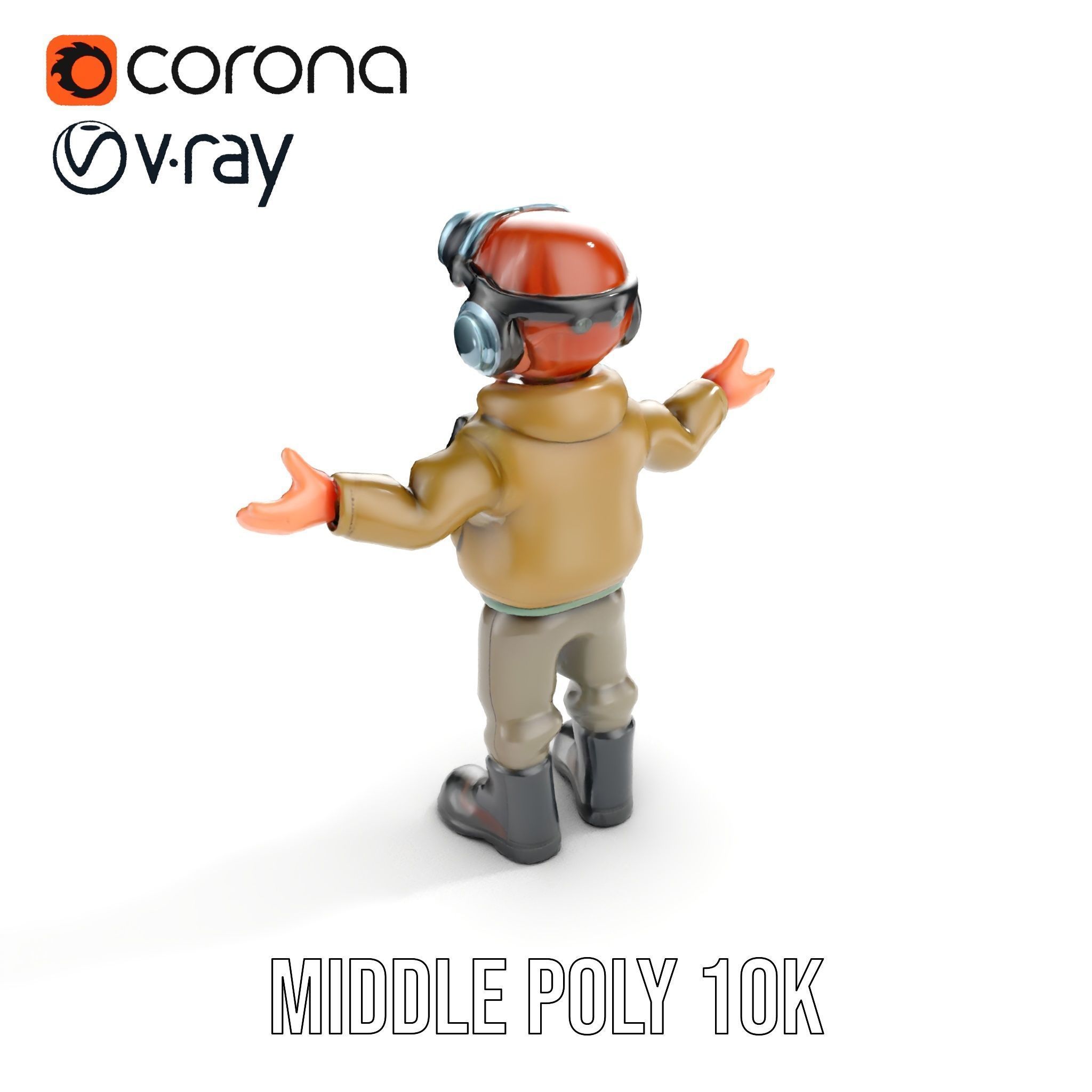 Adventurous Pilot Kid Character Rigged and Animated Low-poly 3D model_13