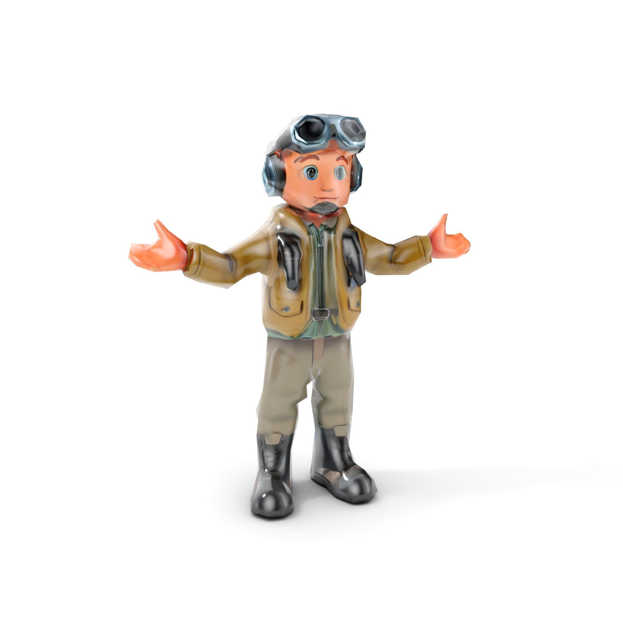 Adventurous Pilot Kid Character Rigged and Animated Low-poly 3D model_8