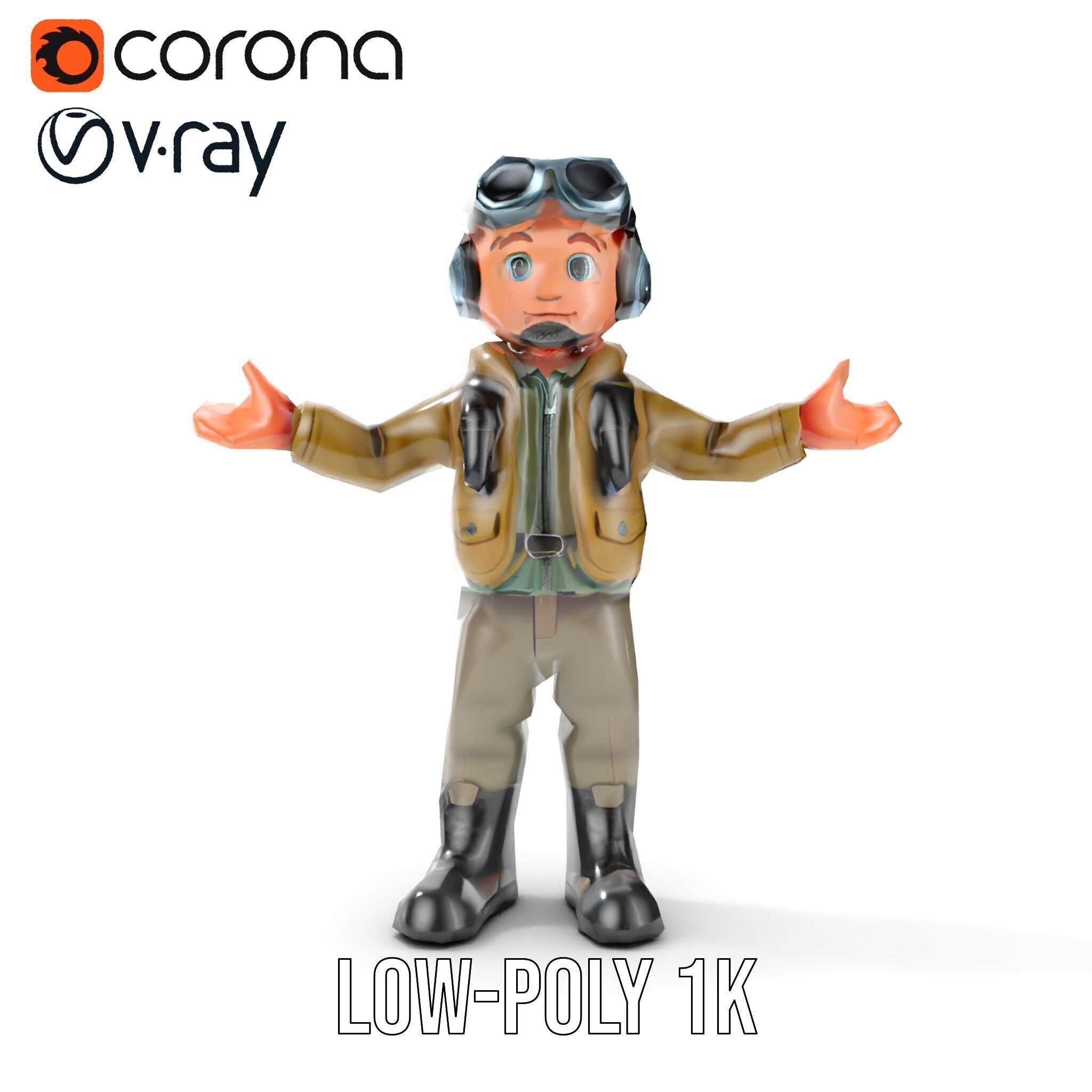 Adventurous Pilot Kid Character Rigged and Animated Low-poly 3D model_17