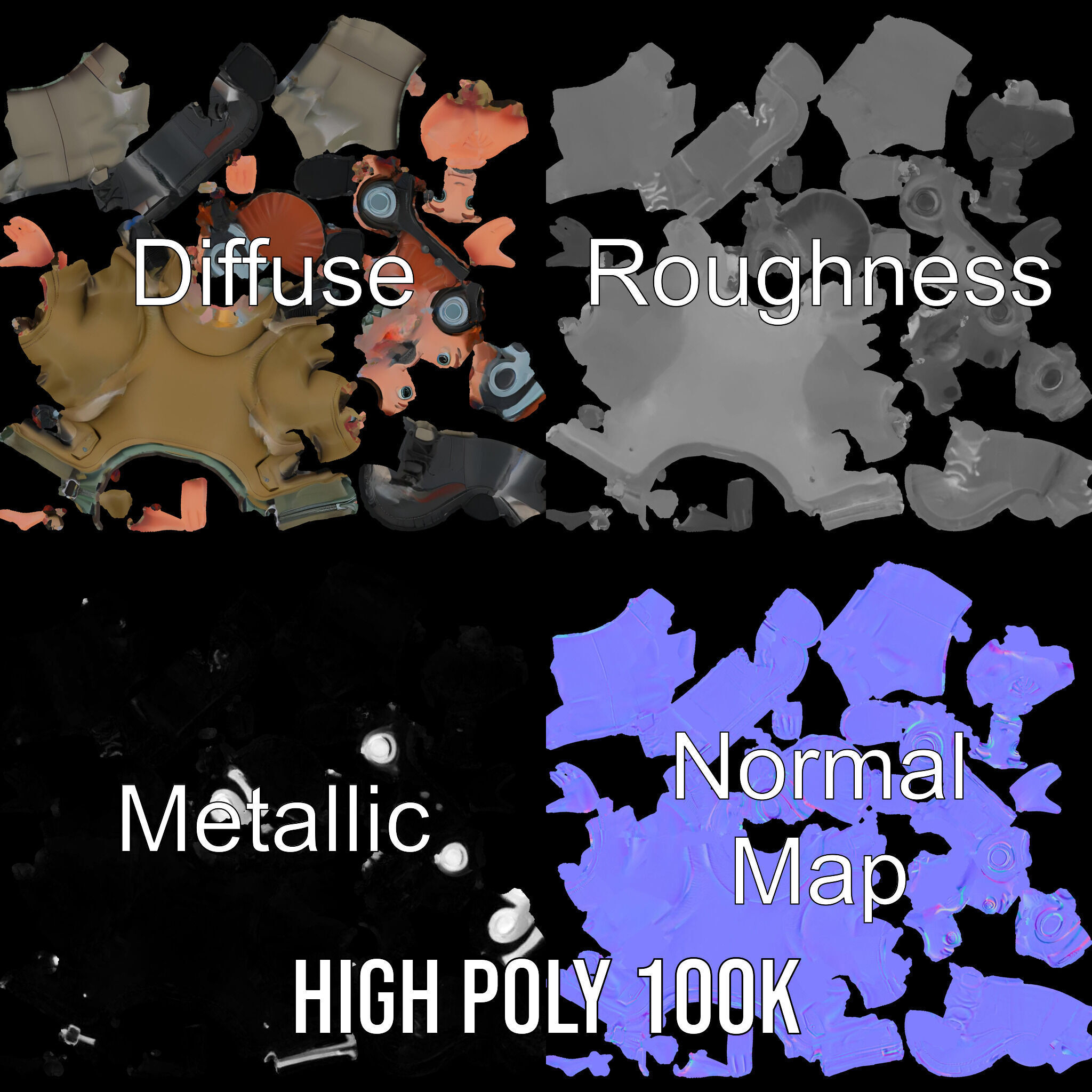 Adventurous Pilot Kid Character Rigged and Animated Low-poly 3D model_3