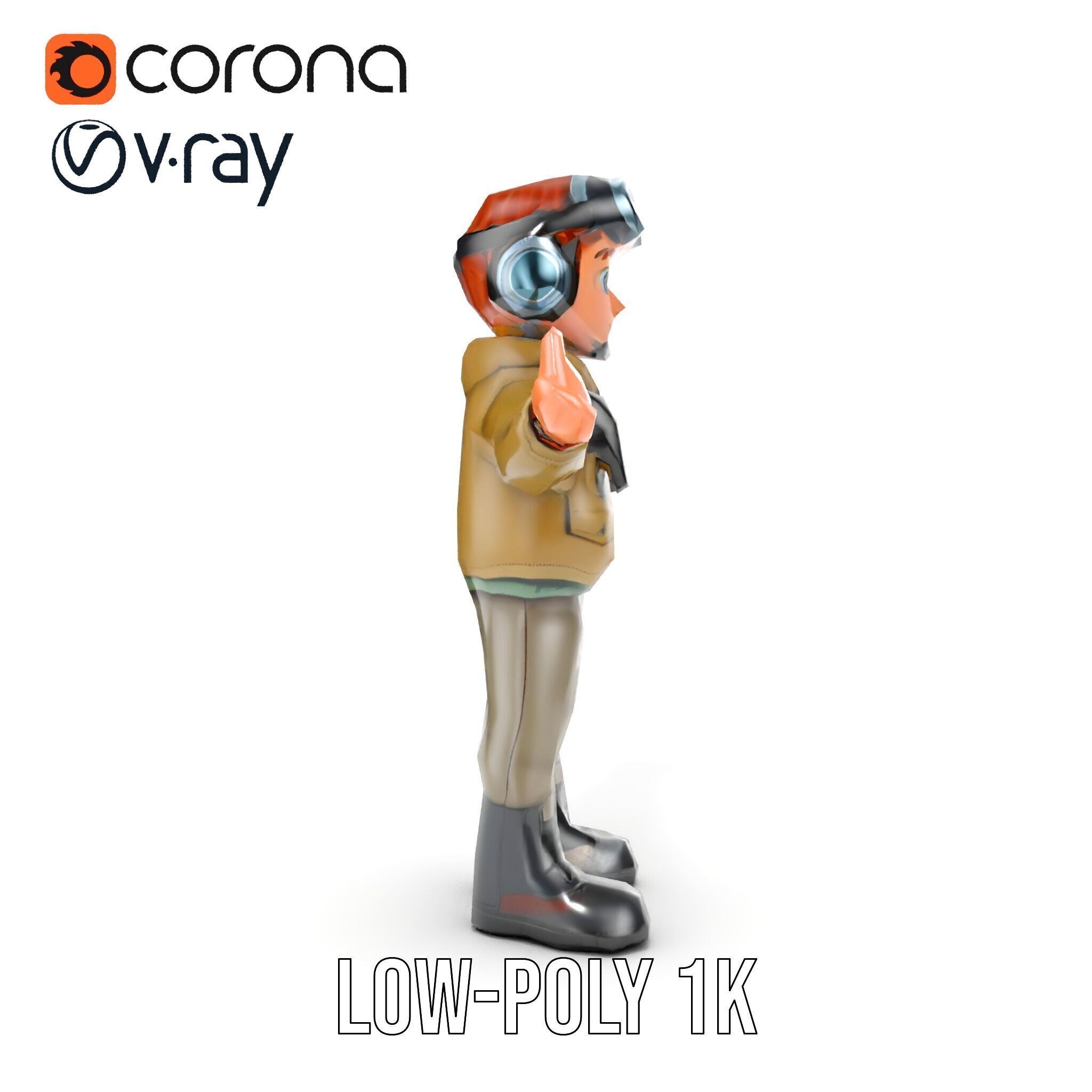 Adventurous Pilot Kid Character Rigged and Animated Low-poly 3D model_31