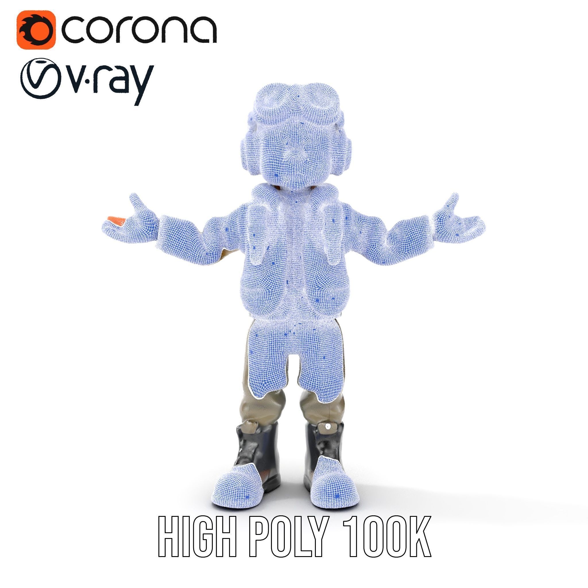 Adventurous Pilot Kid Character Rigged and Animated Low-poly 3D model_35