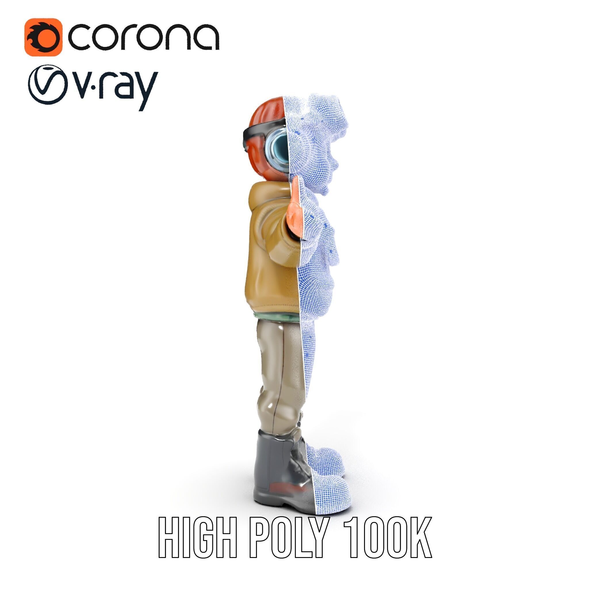 Adventurous Pilot Kid Character Rigged and Animated Low-poly 3D model_36