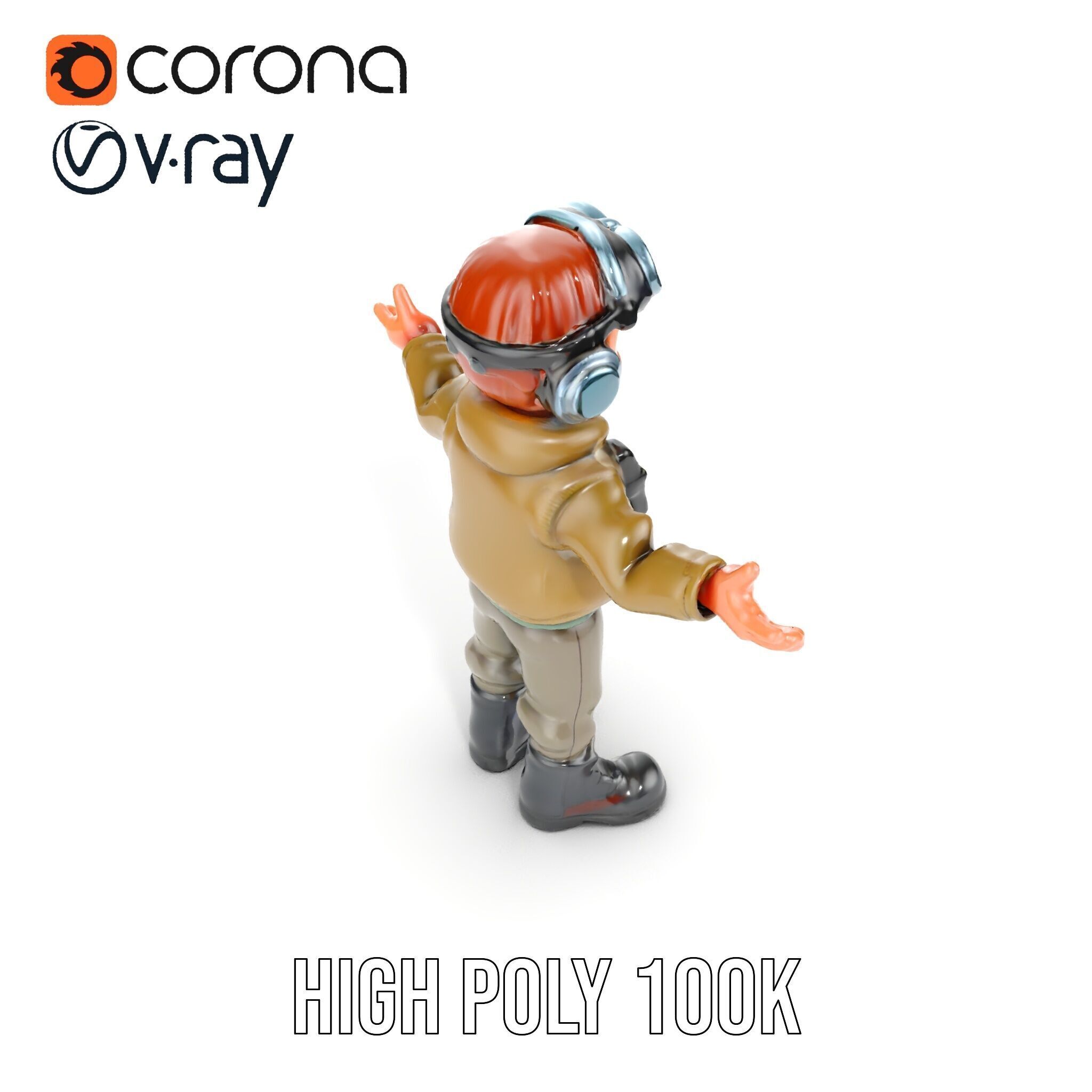 Adventurous Pilot Kid Character Rigged and Animated Low-poly 3D model_18