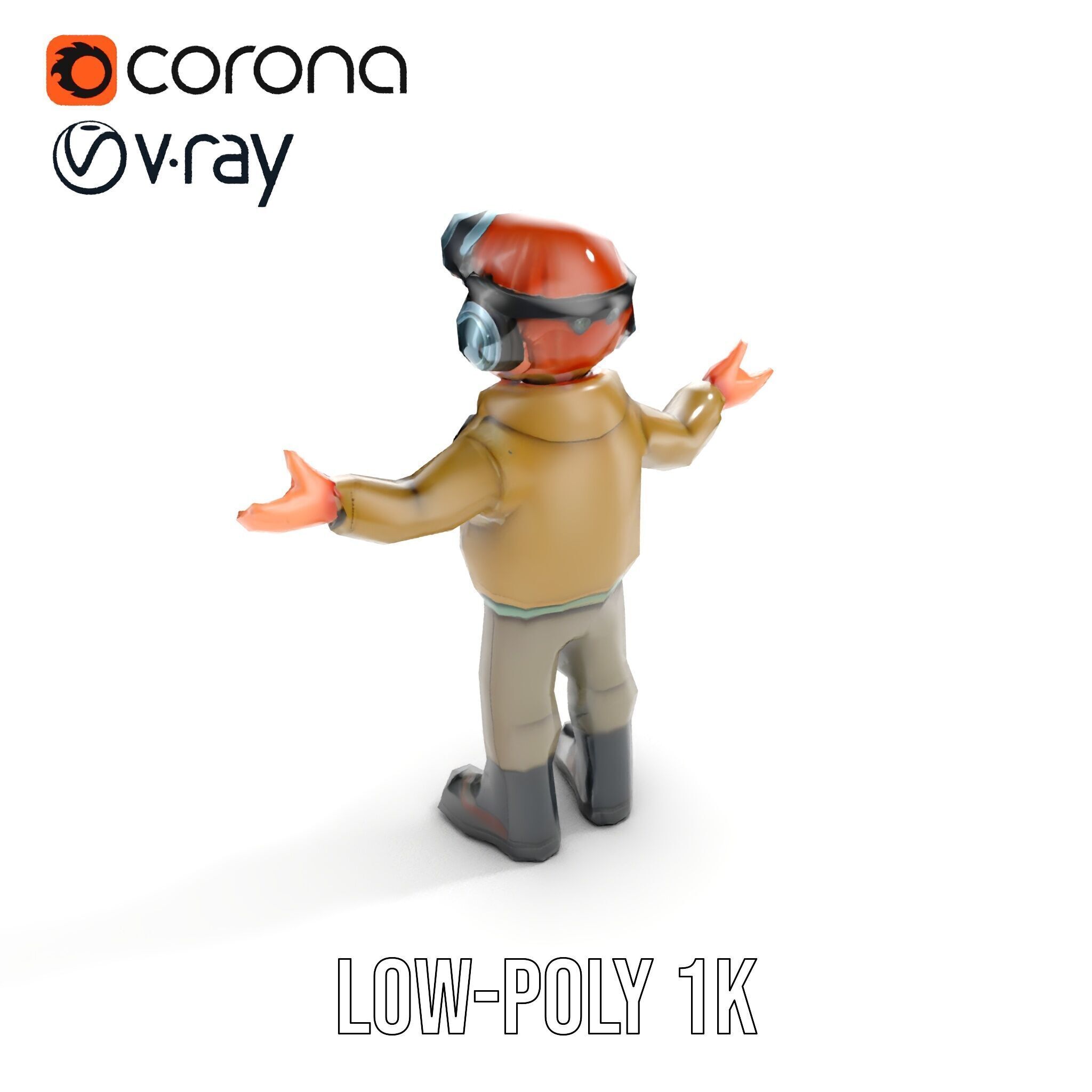 Adventurous Pilot Kid Character Rigged and Animated Low-poly 3D model_28