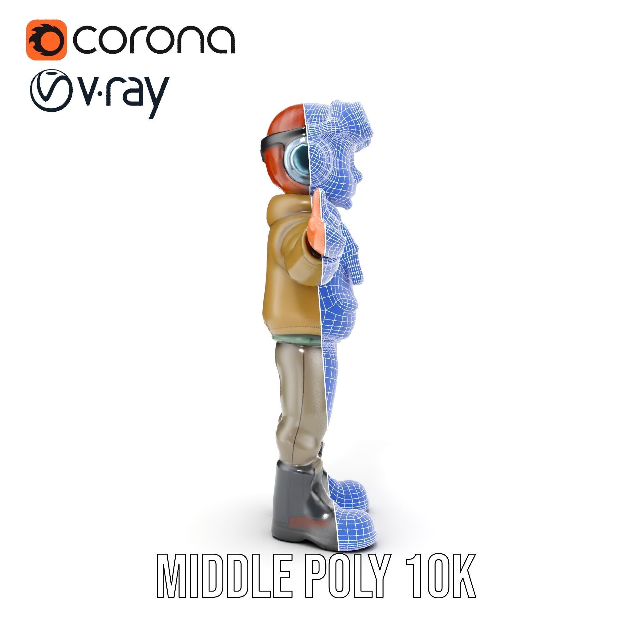 Adventurous Pilot Kid Character Rigged and Animated Low-poly 3D model_34