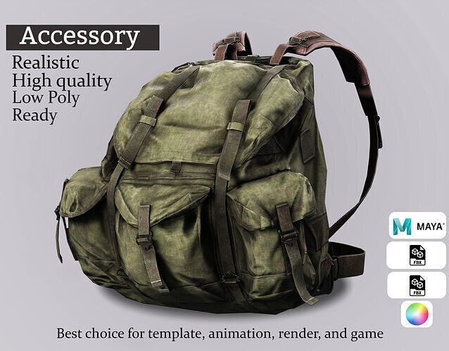 Military Tactical Backpack - Heavy-Duty Survival Gear Low-poly 3D model