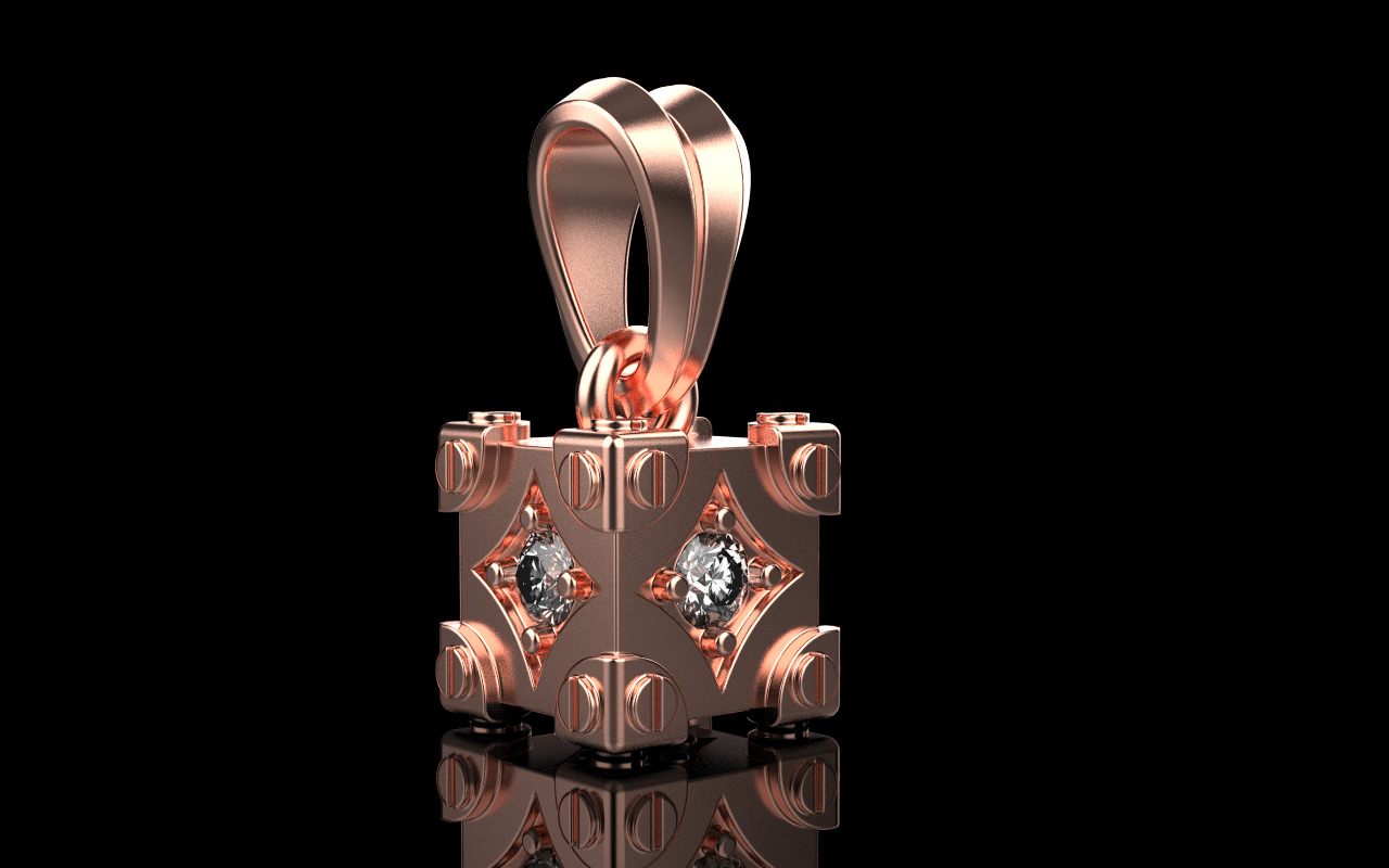 Cube with gems pendant model 1096 3D print model_17