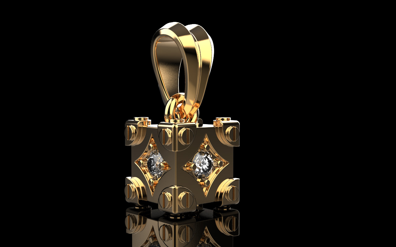 Cube with gems pendant model 1096 3D print model_15