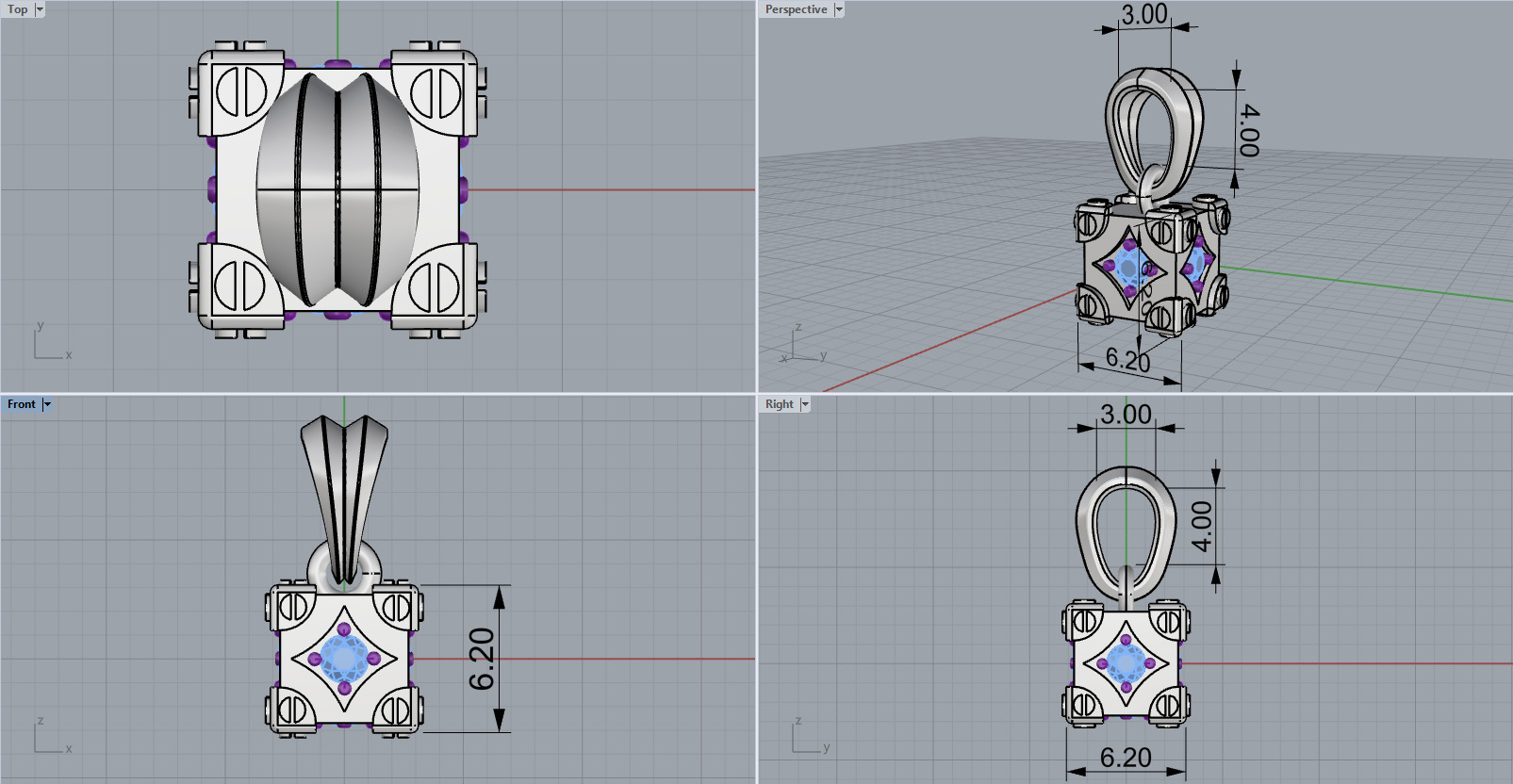 Cube with gems pendant model 1096 3D print model_3
