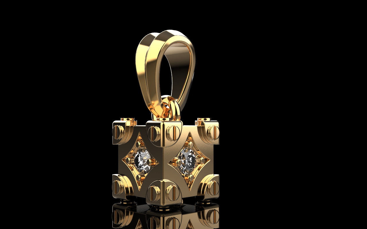Cube with gems pendant model 1096 3D print model_2