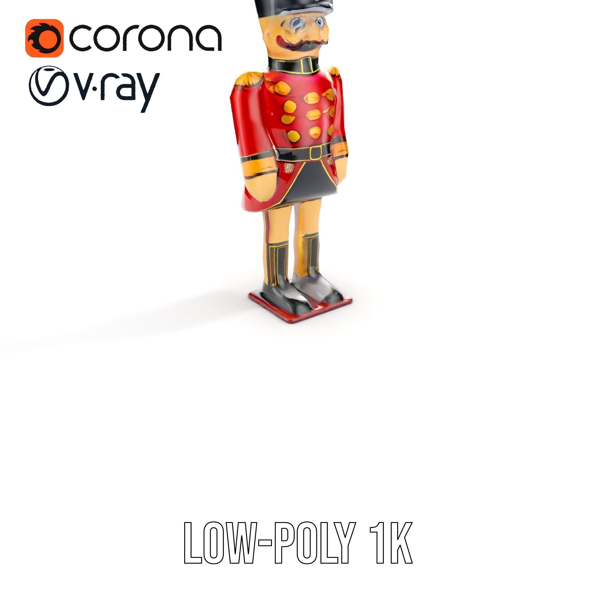 Toy Soldier Model Pack Red Wooden Figure Low-poly 3D model_12