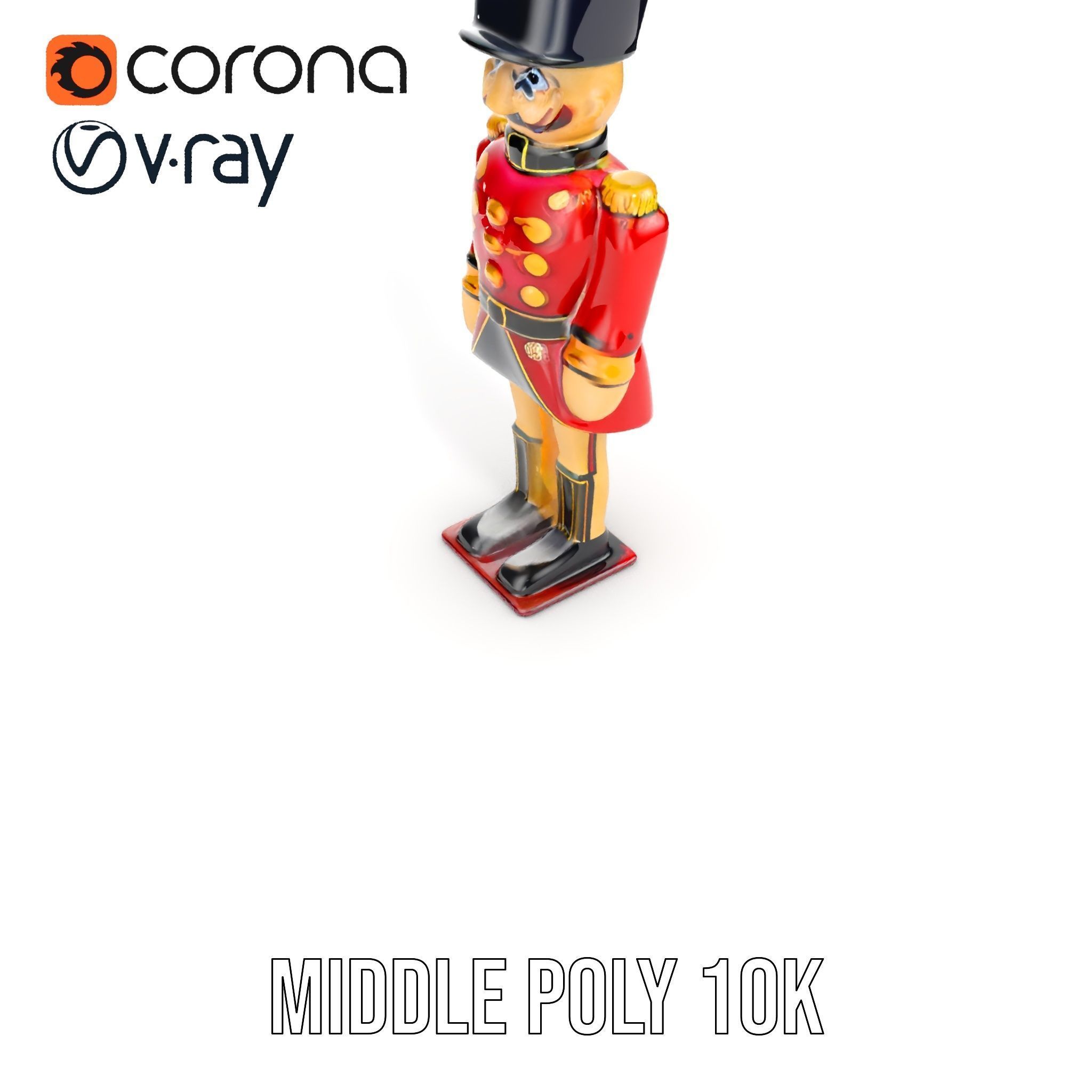 Toy Soldier Model Pack Red Wooden Figure Low-poly 3D model_5
