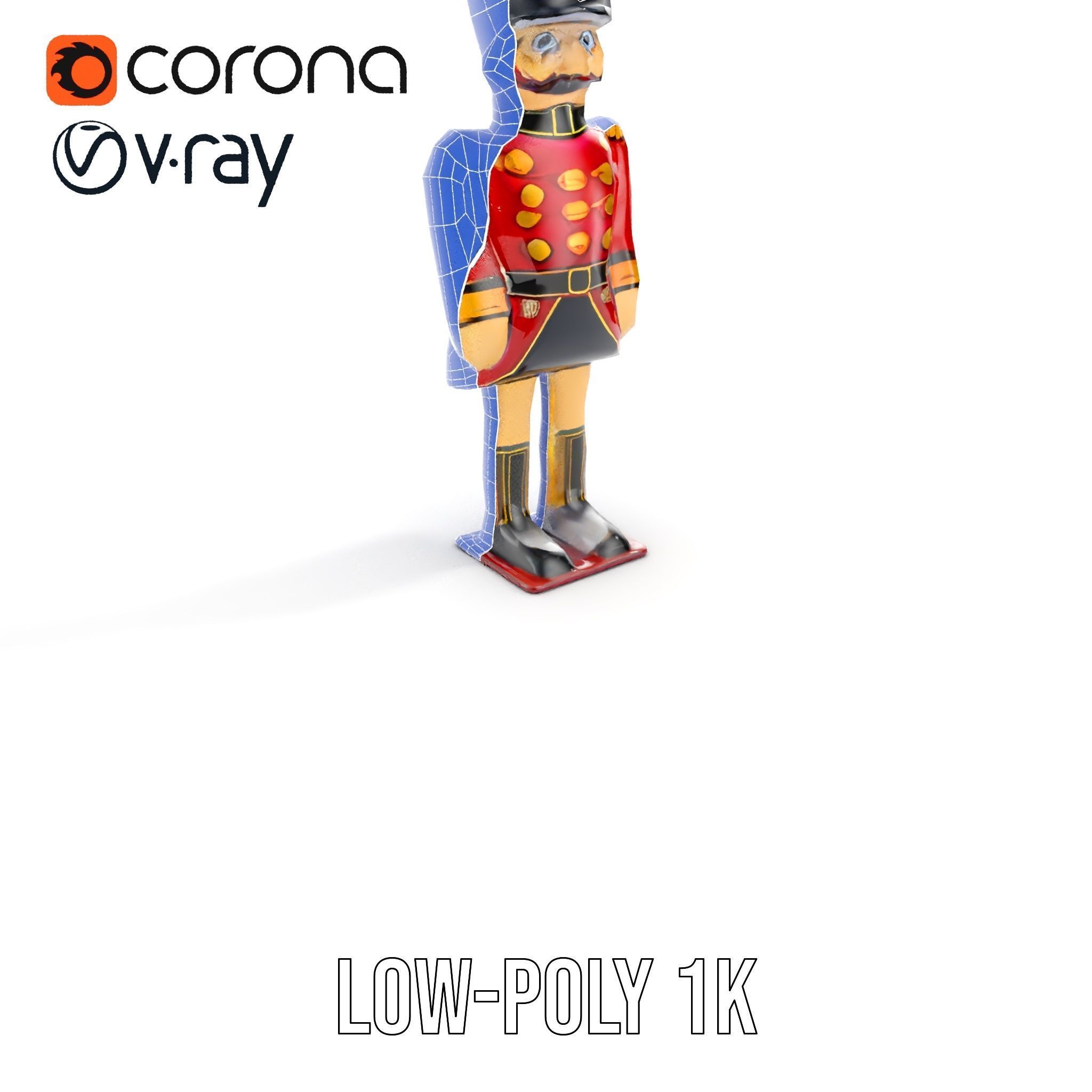 Toy Soldier Model Pack Red Wooden Figure Low-poly 3D model_28