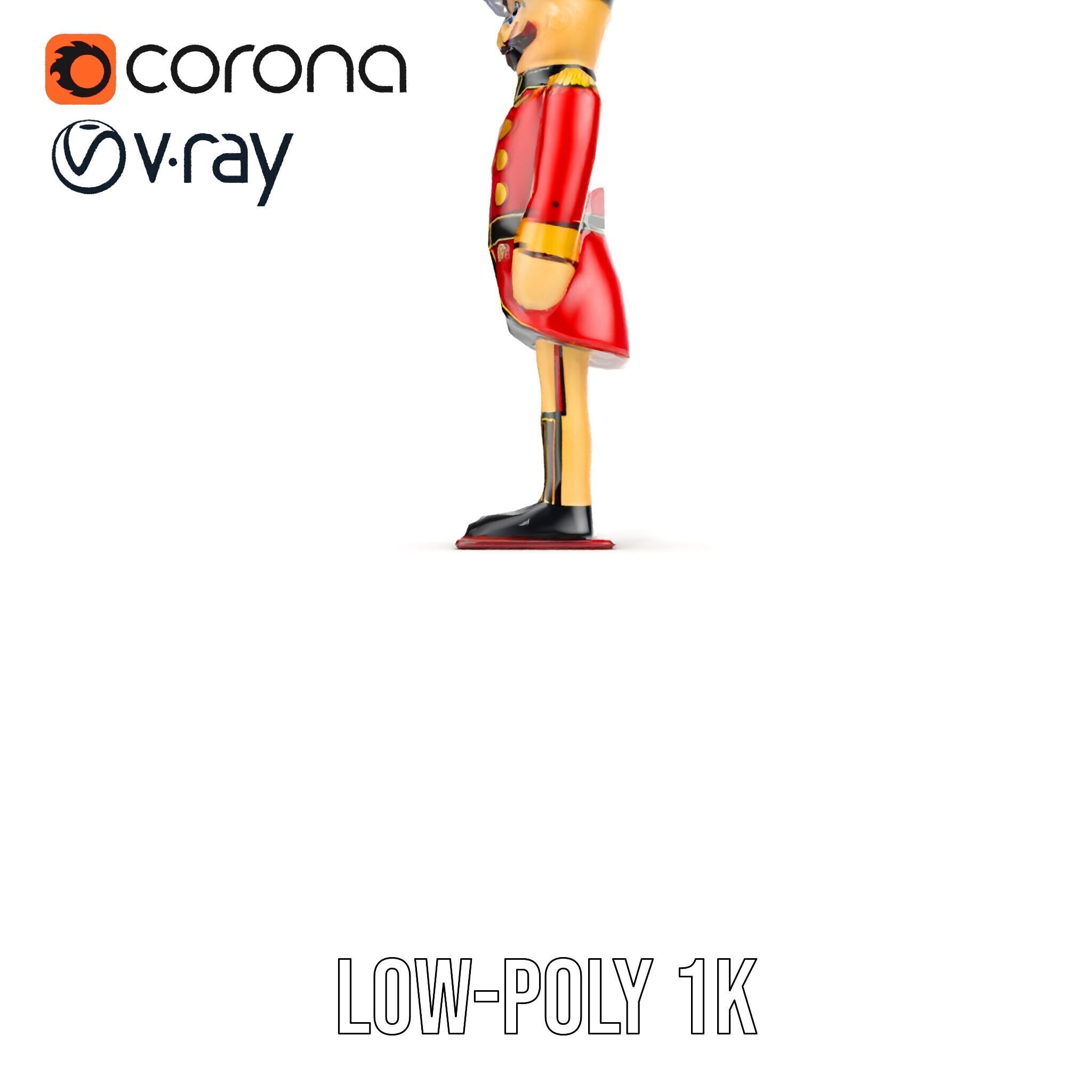 Toy Soldier Model Pack Red Wooden Figure Low-poly 3D model_19