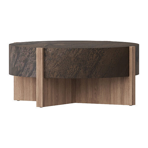 Brandon Rustic Black Iron Top Brown Oak Wood Base Coffee Table 3D model