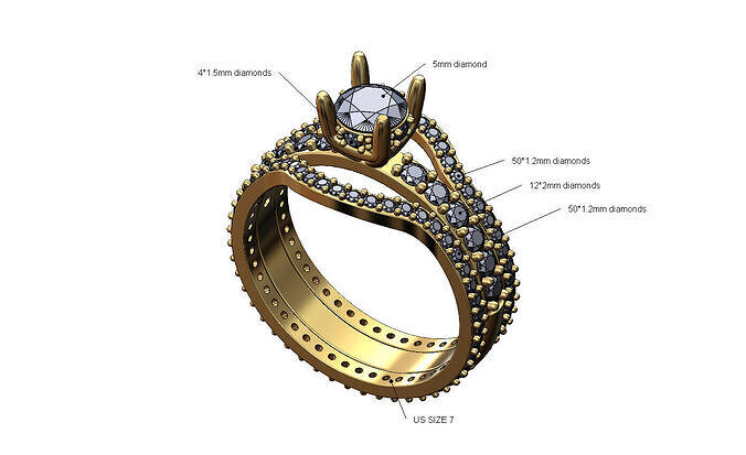 Curved etrenity gurads hidden setting 5mm diamond ring US size 7 3D print model