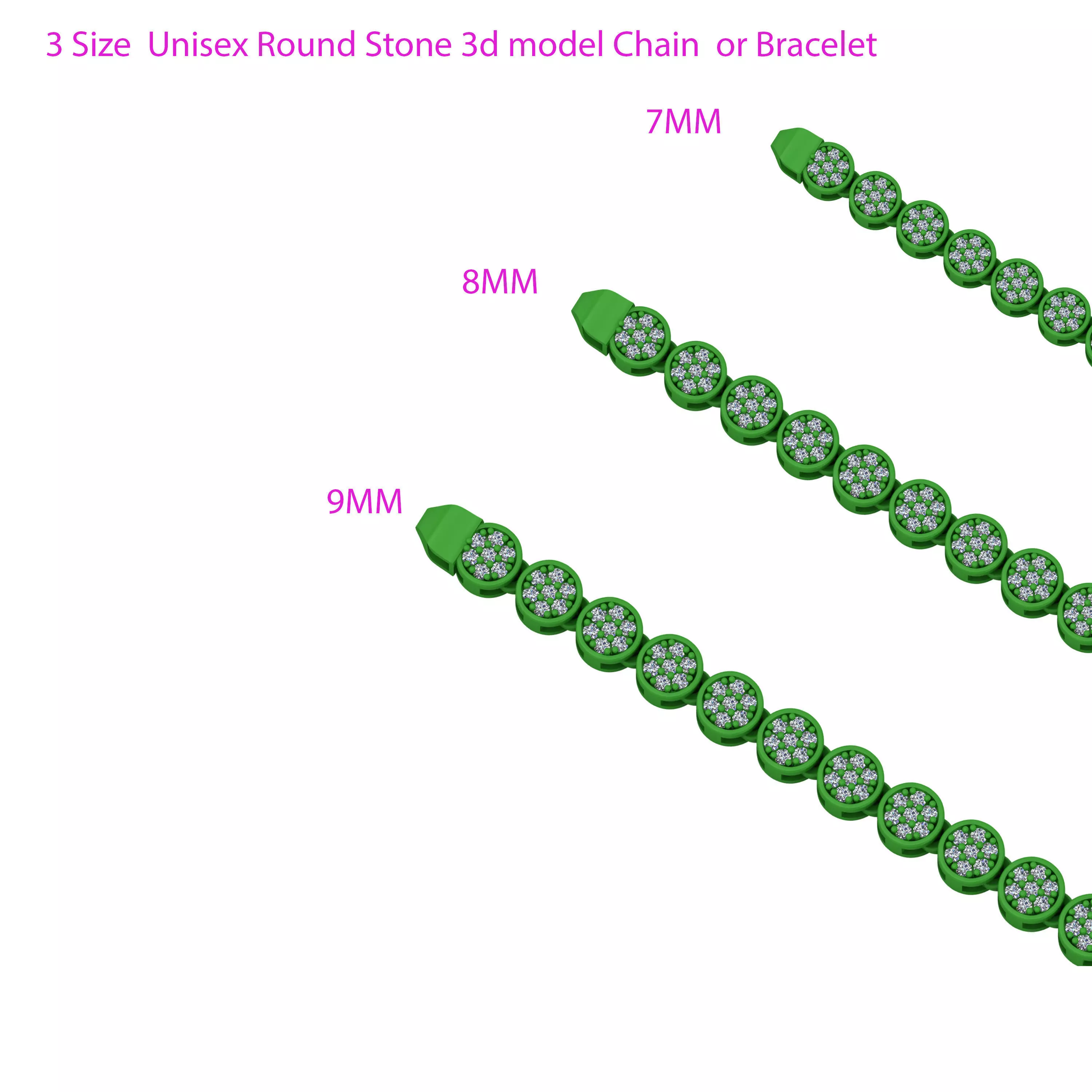 3 Size  Unisex Round Stone 3d model Chain  or Bracelet 3D Model Collection_0