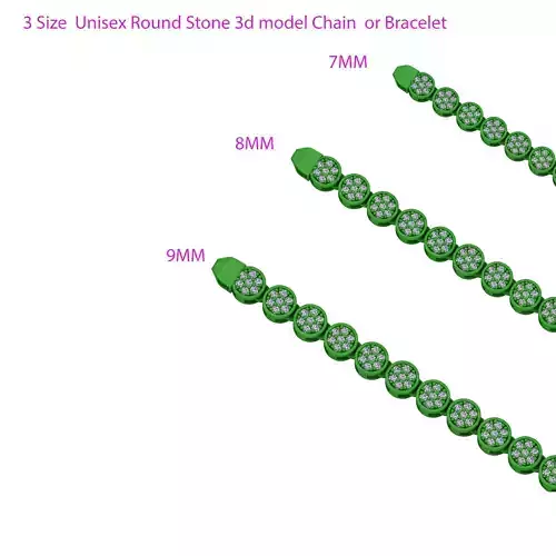 3 Size  Unisex Round Stone 3d model Chain  or Bracelet 3D Model Collection