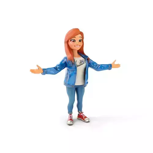 Animated Female Character in Casual Outfit Fully Rigged and A... Low-poly 3D model