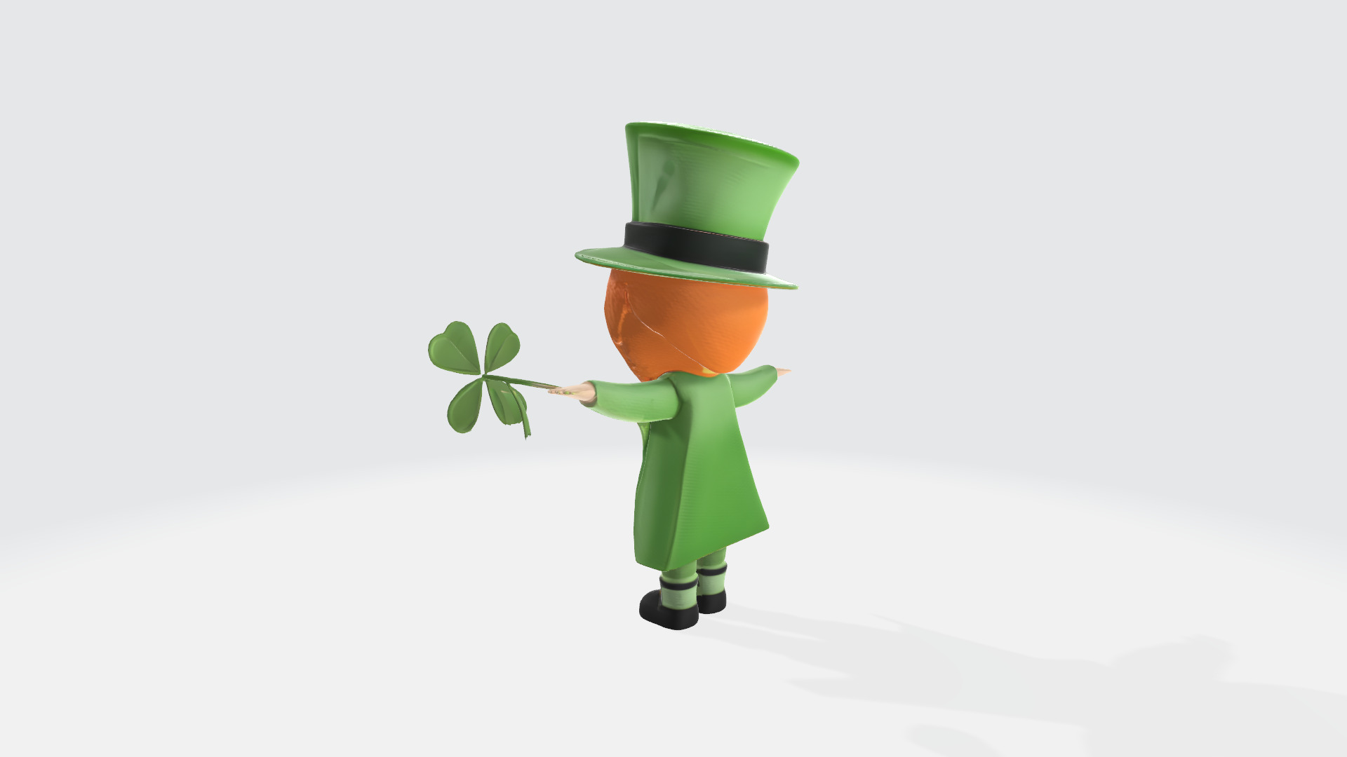 High Poly 3D Model Cute Irish Character Green Outfit Shamrock  3D model_3