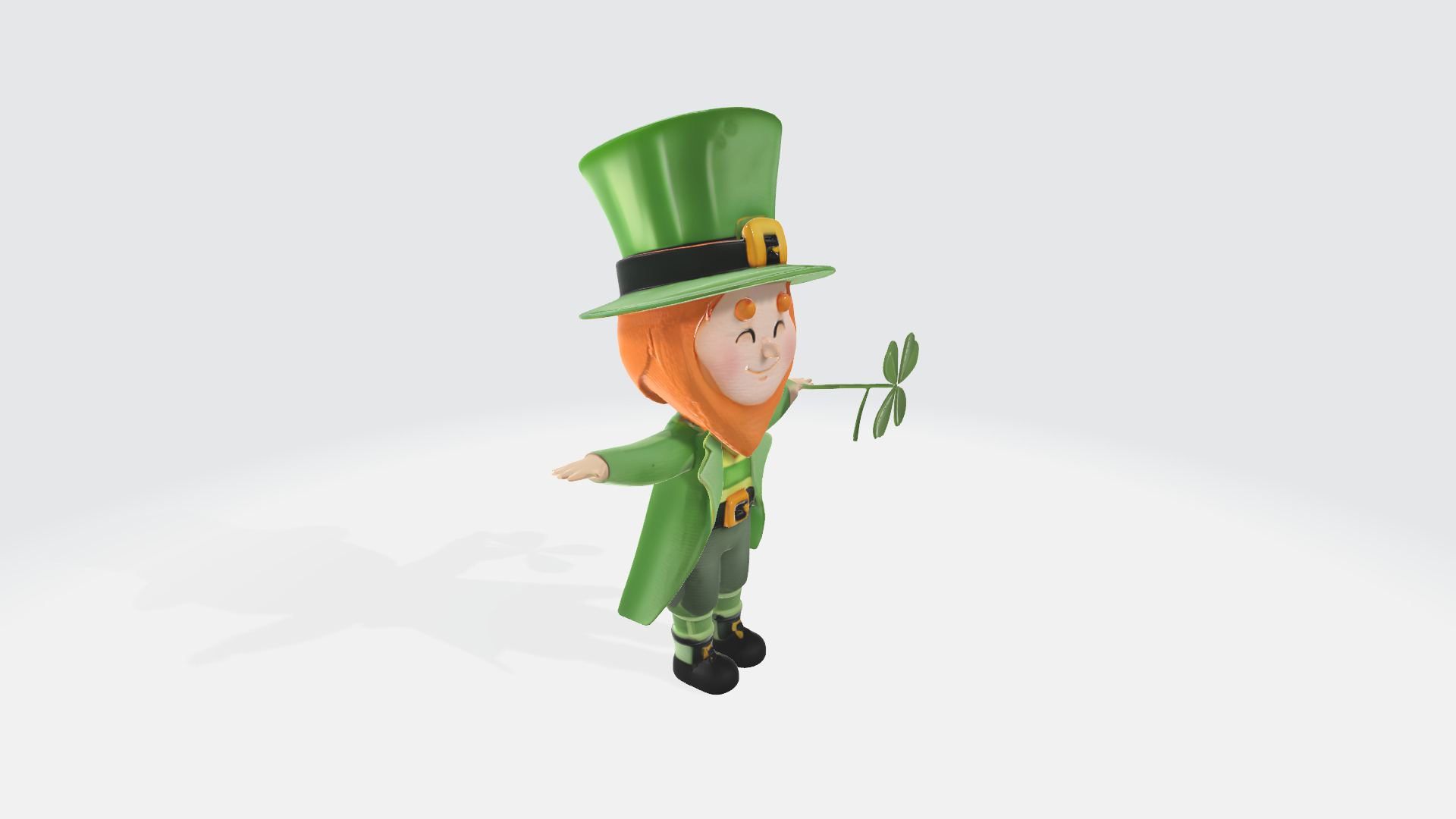 High Poly 3D Model Cute Irish Character Green Outfit Shamrock  3D model_7