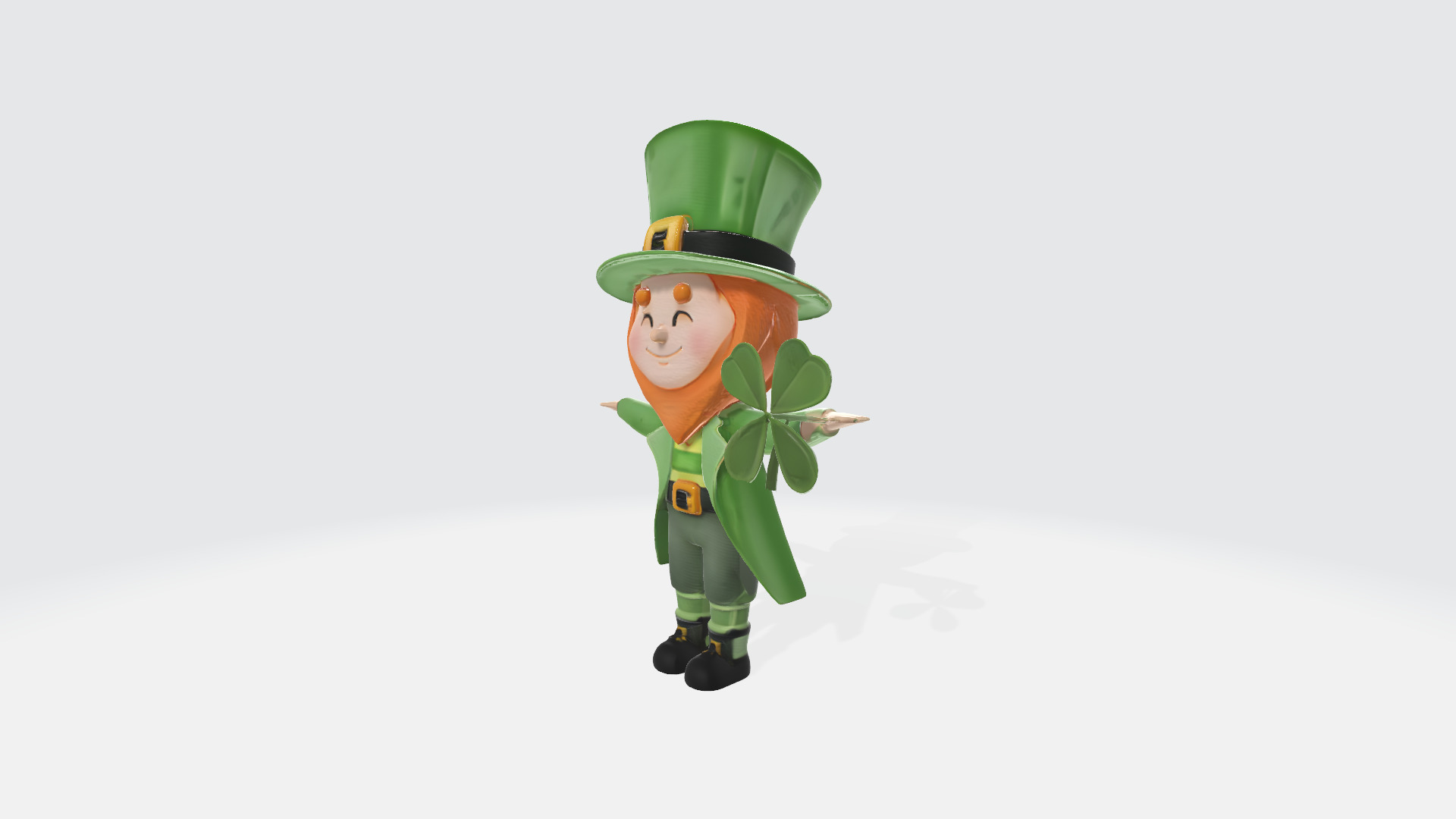 High Poly 3D Model Cute Irish Character Green Outfit Shamrock  3D model_1