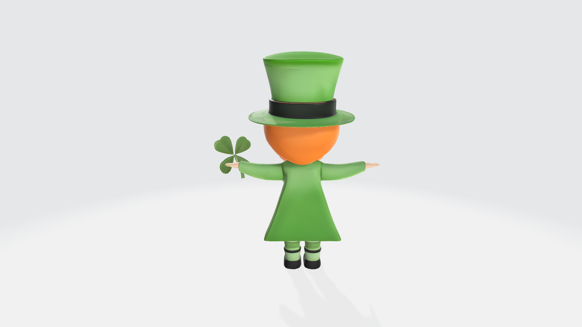 High Poly 3D Model Cute Irish Character Green Outfit Shamrock  3D model_4