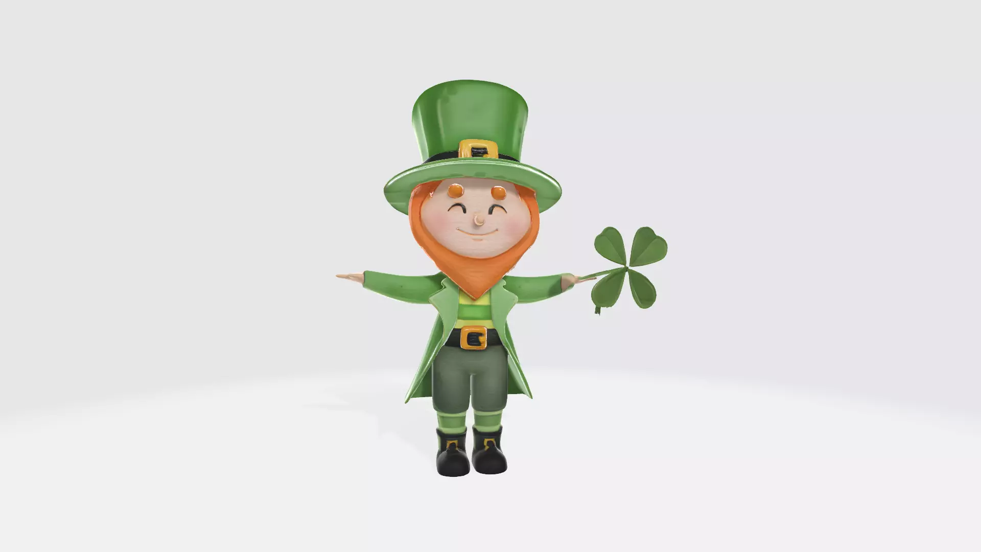 High Poly 3D Model Cute Irish Character Green Outfit Shamrock  3D model_0