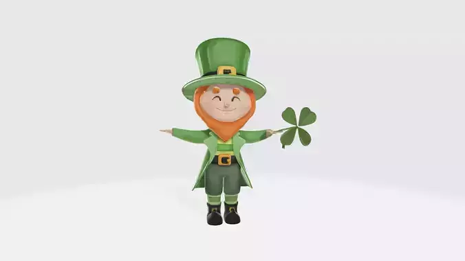 High Poly 3D Model Cute Irish Character Green Outfit Shamrock 