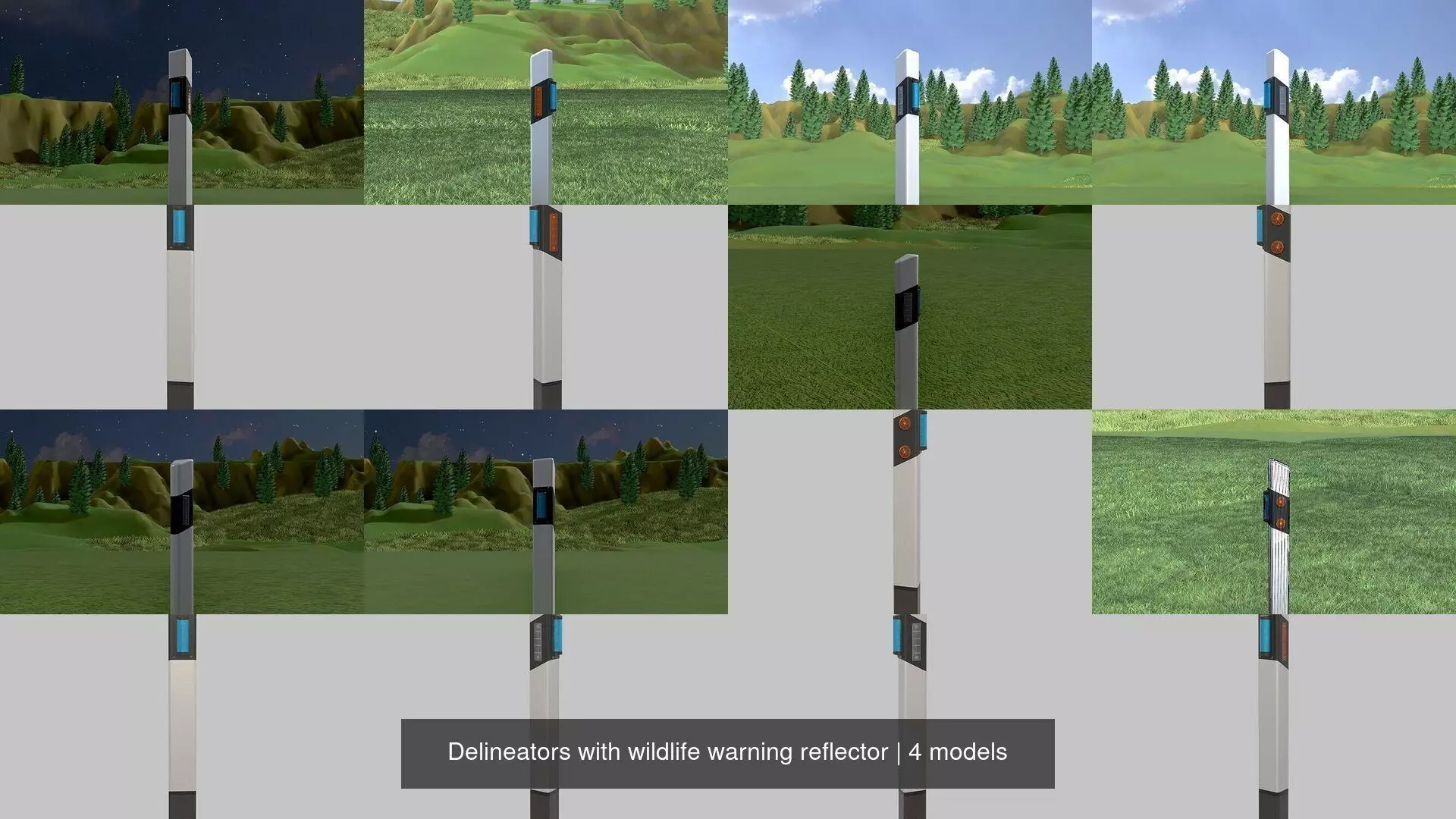 Delineators with wildlife warning reflector 3D Model Collection_0