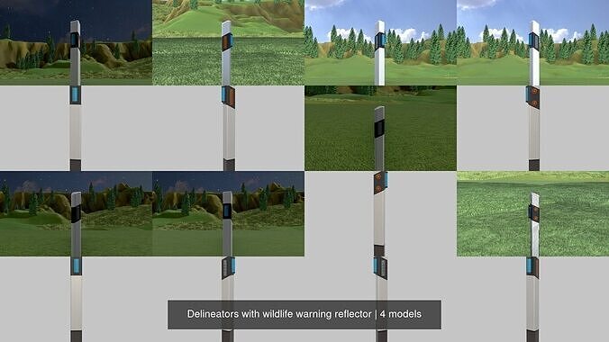 Delineators with wildlife warning reflector 3D Model Collection