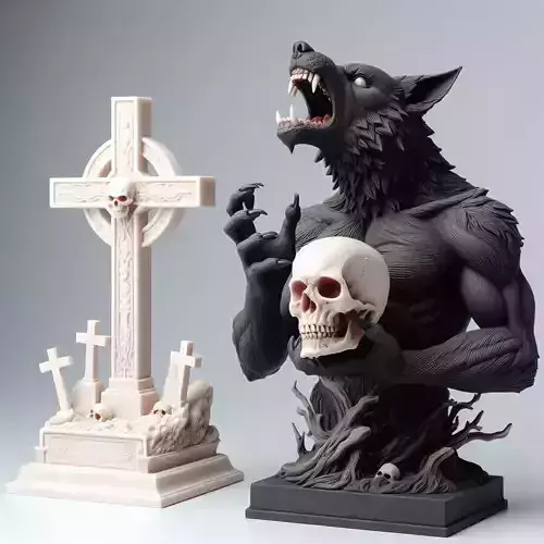 1068COLORFUL  Werewolf Howling with Skull 3D Model
