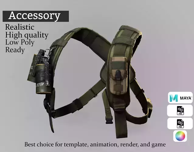Green Tactical Harness - Smoke Grenade Ready 3D Model Low-poly 3D model